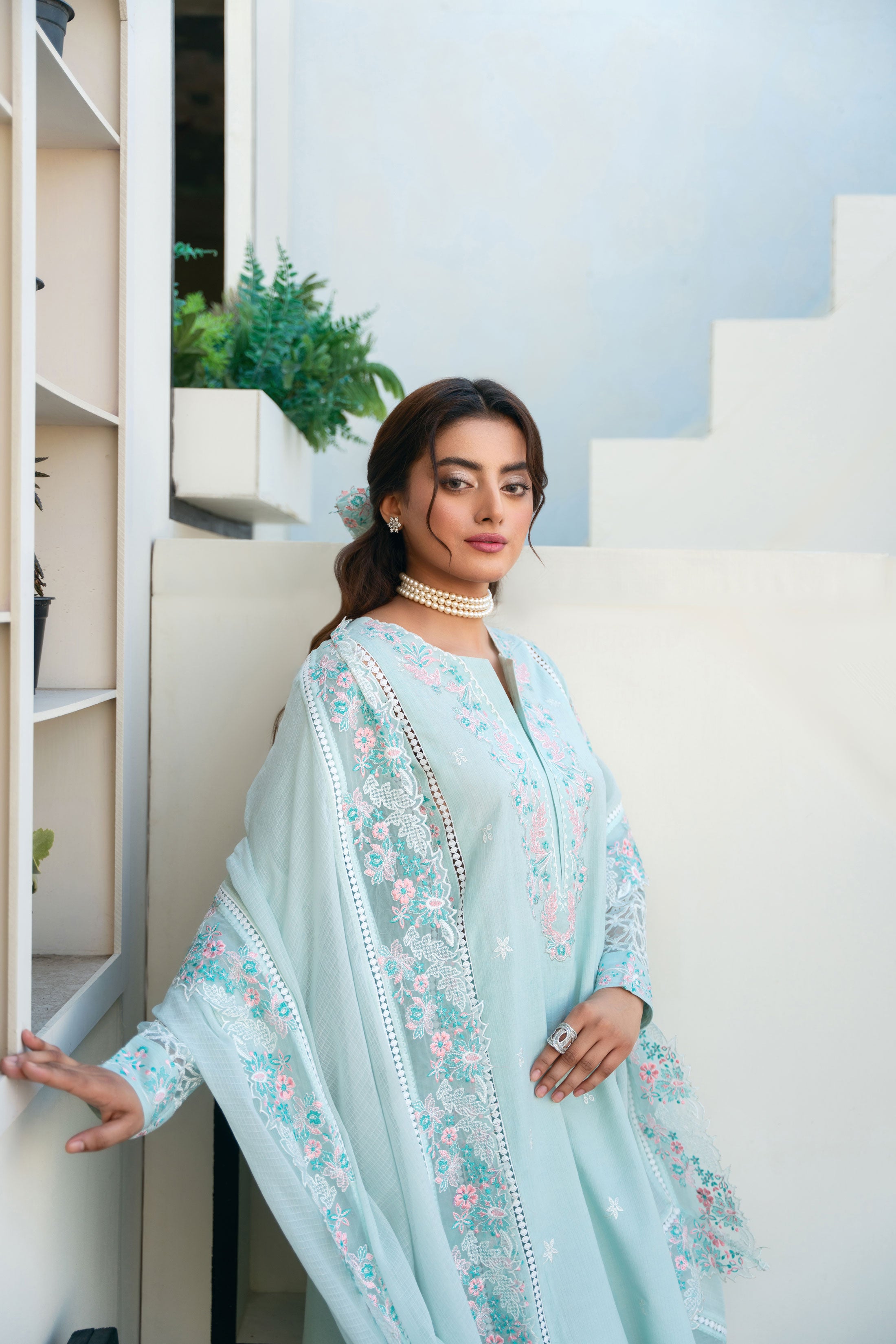 Ice Blue 3 Piece Embroidered Lawn Suit