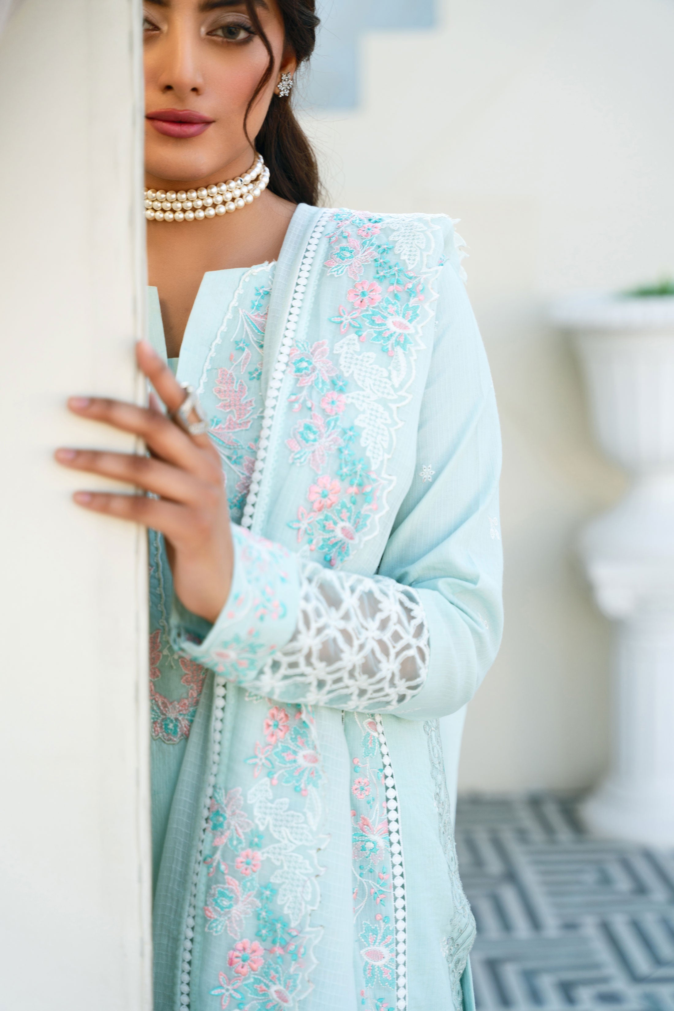 Ice Blue 3 Piece Embroidered Lawn Suit