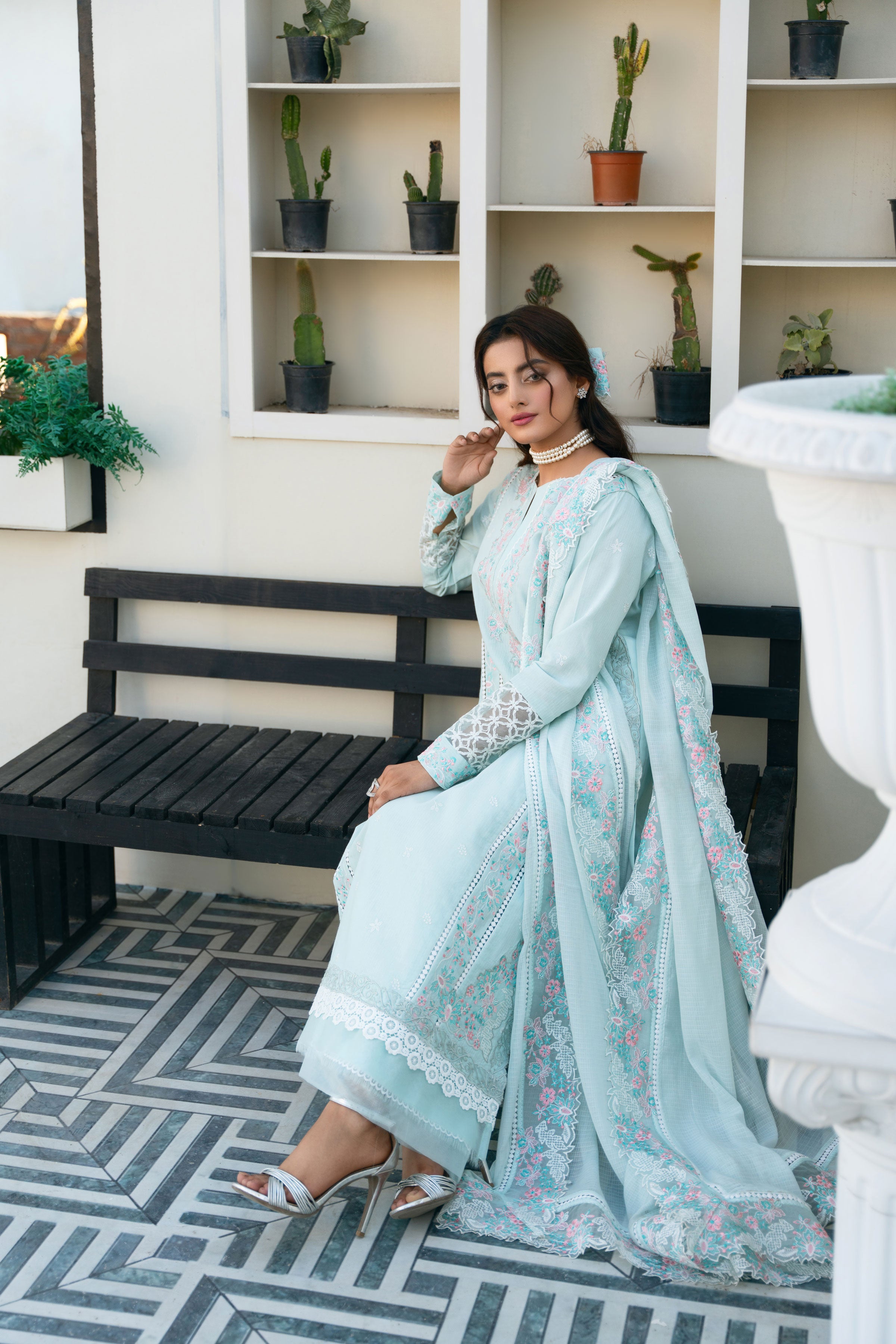 Ice Blue 3 Piece Embroidered Lawn Suit