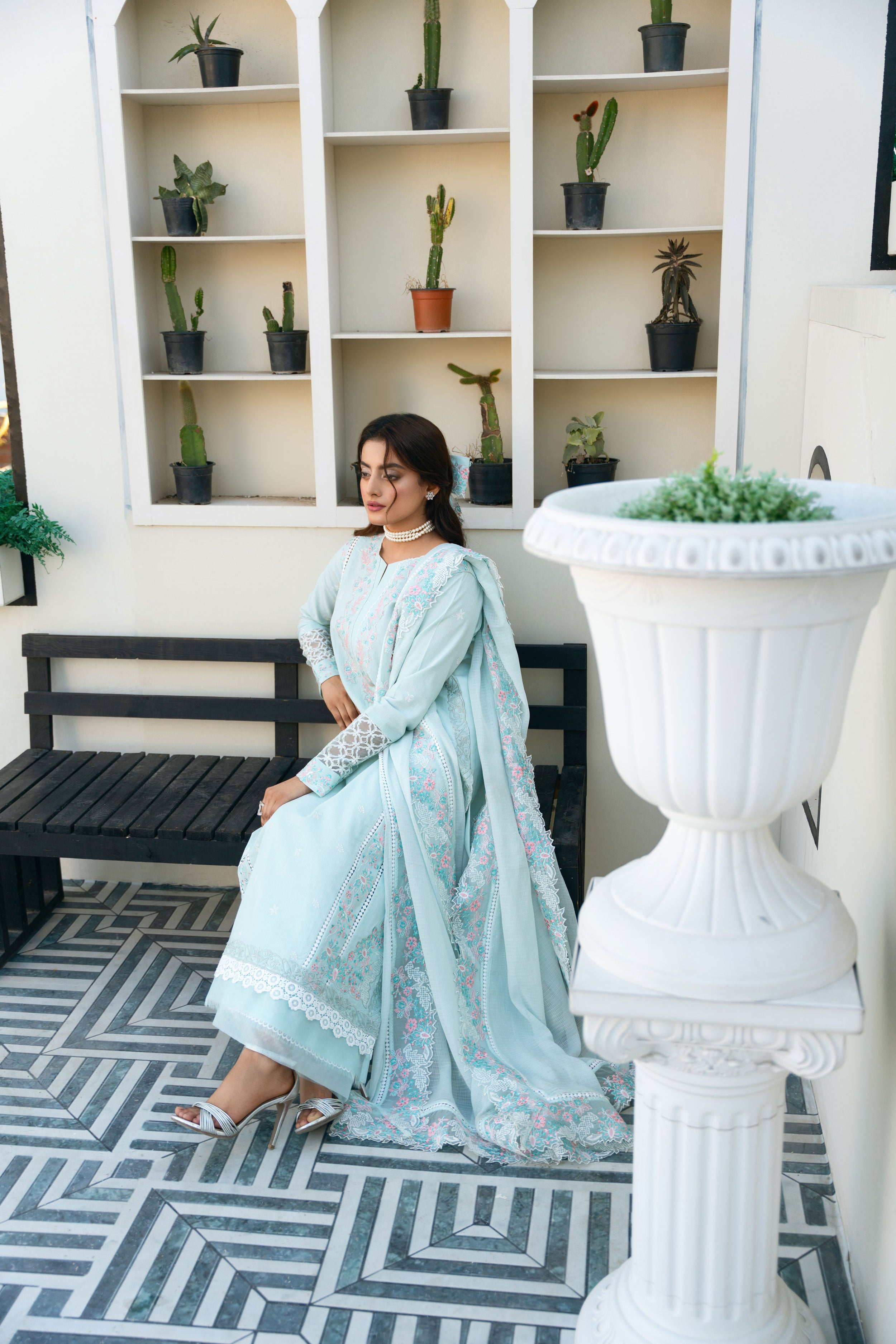 Ice Blue 3 Piece Embroidered Lawn Suit