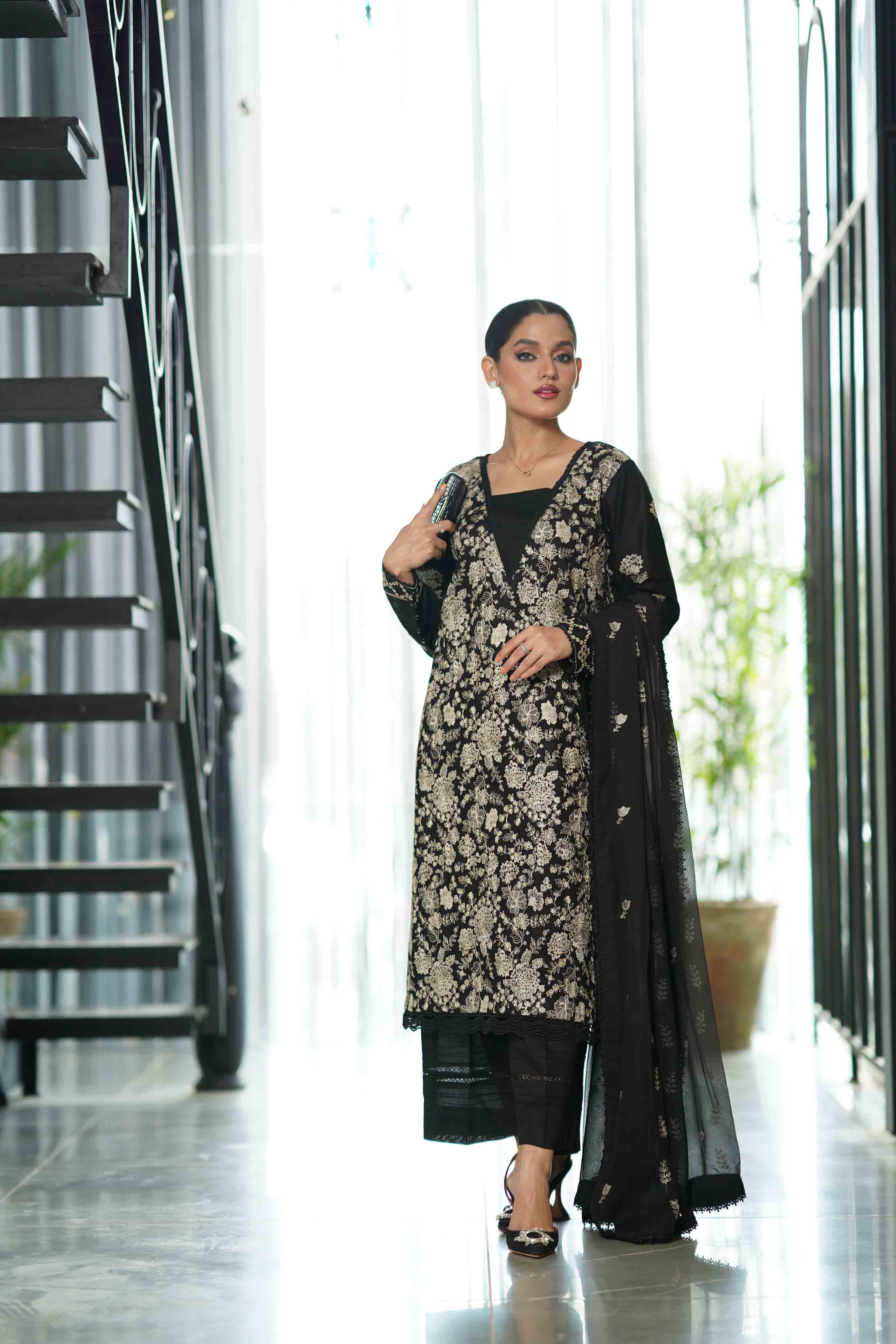 Black Embroidered Three Piece Set Stitched (Roohi Vol 2)