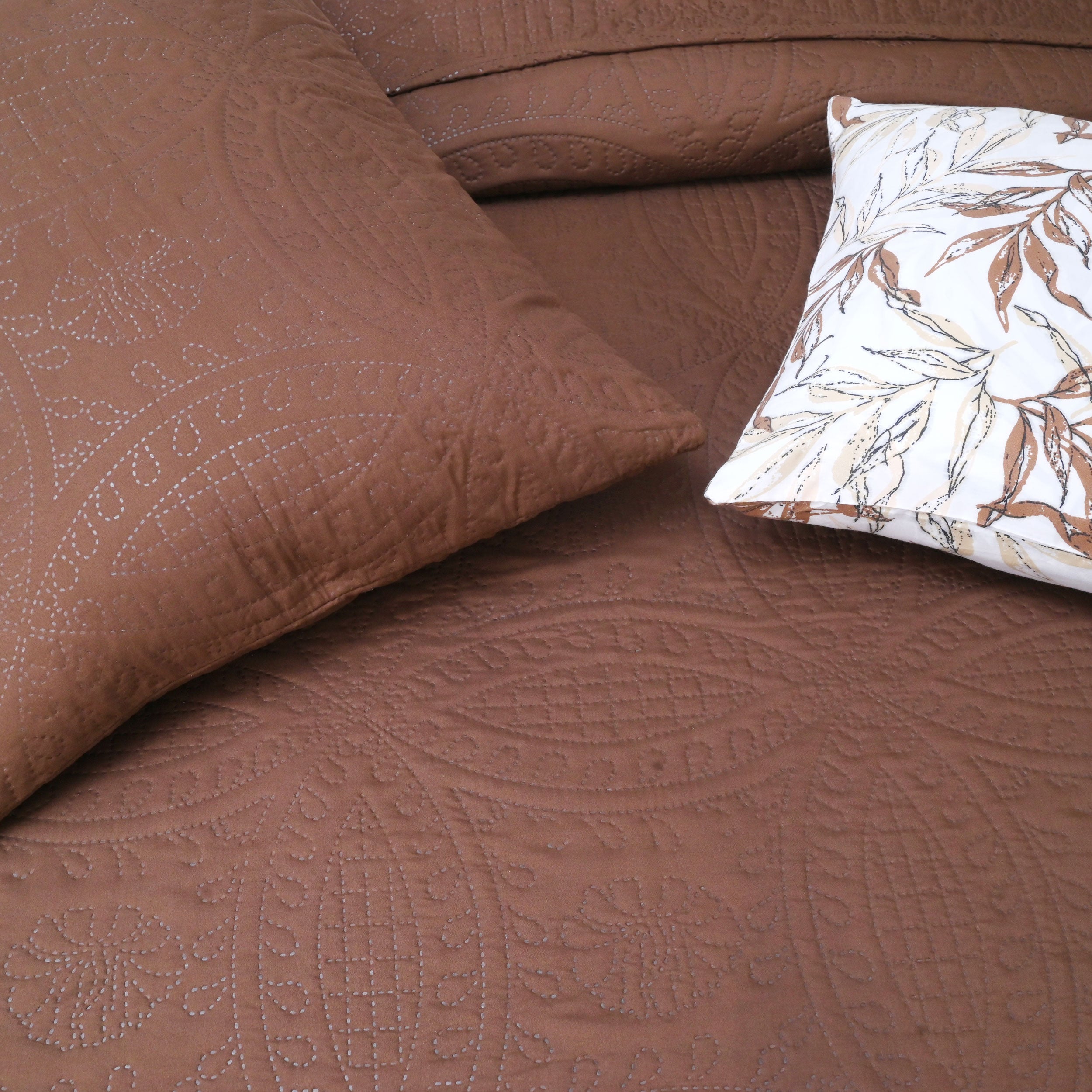 5 Pieces Brown 100% Microfiber Bedspread