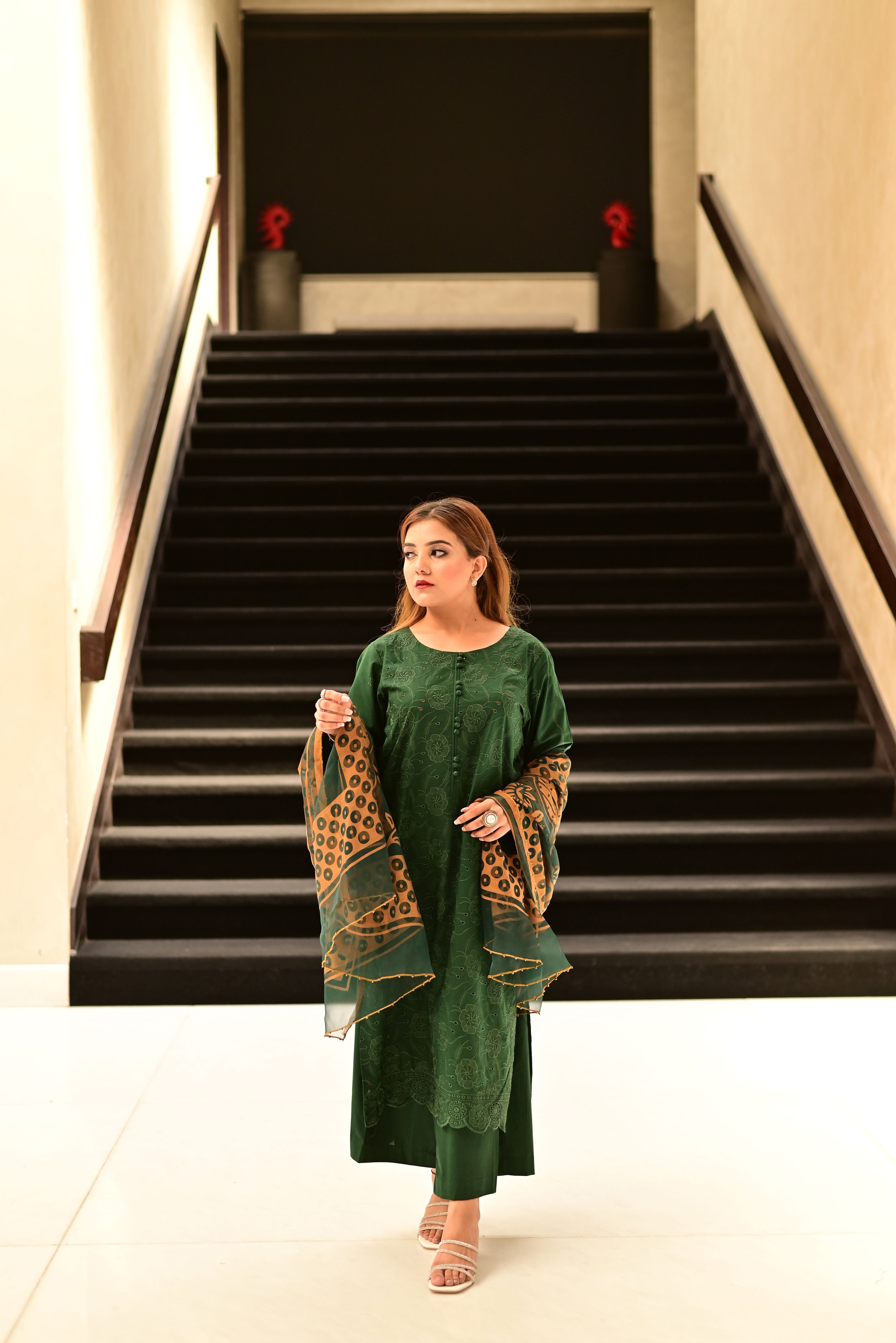 Emerald Embroidered Three Piece Set (Naaz)