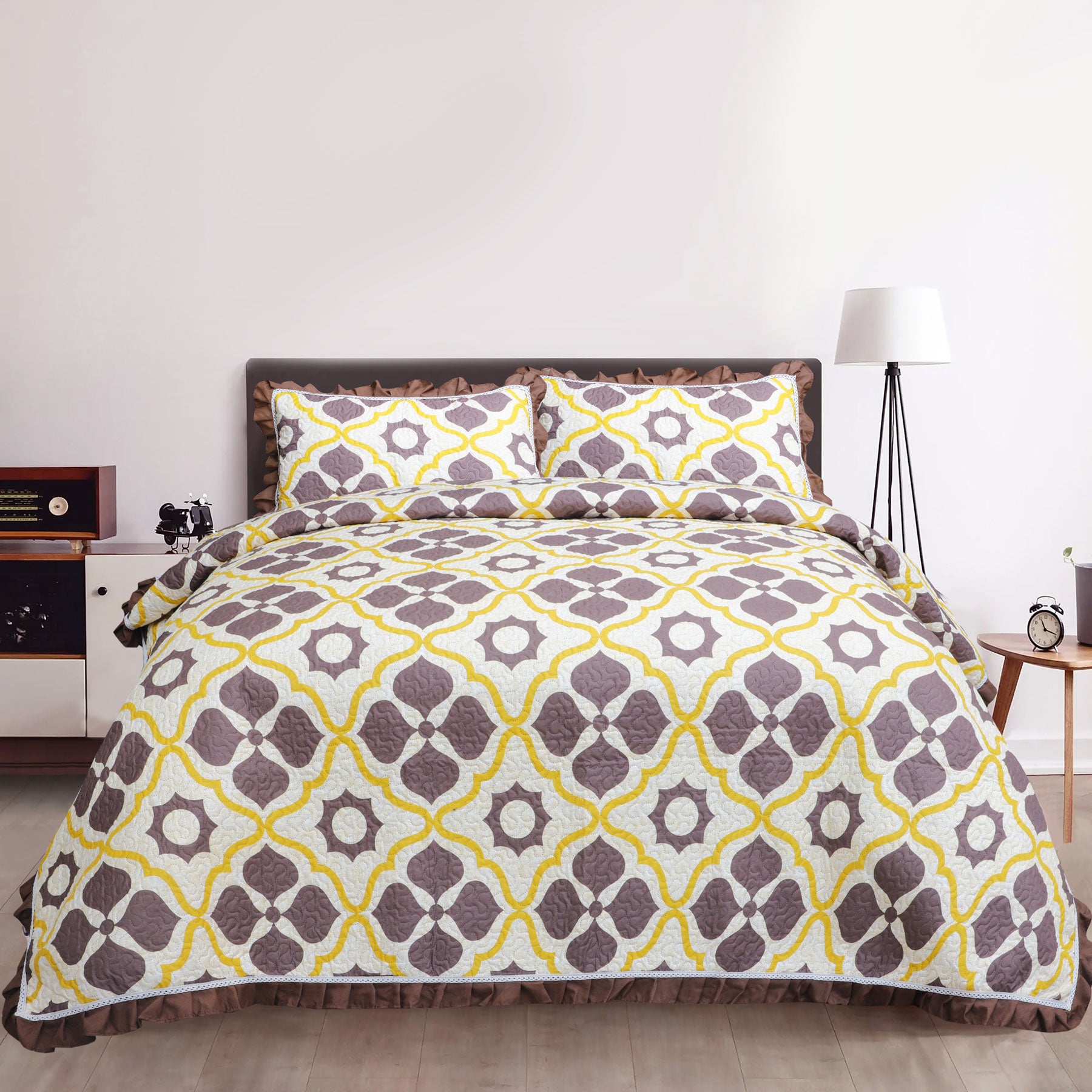 Feather Cosmos Print Quilted King Set Include 1 Bedspread and 2 Pillowcases