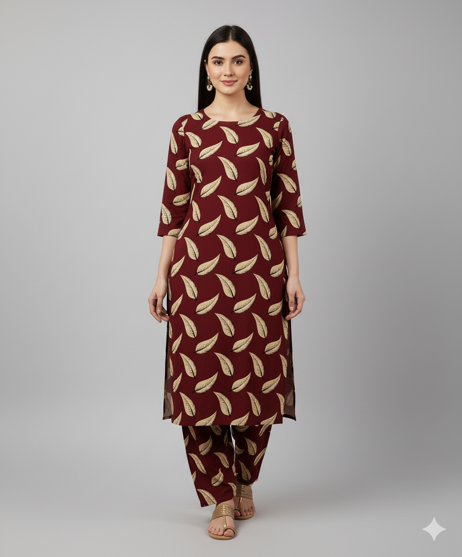 Maroon  Poly Cotton 2 piece Suit