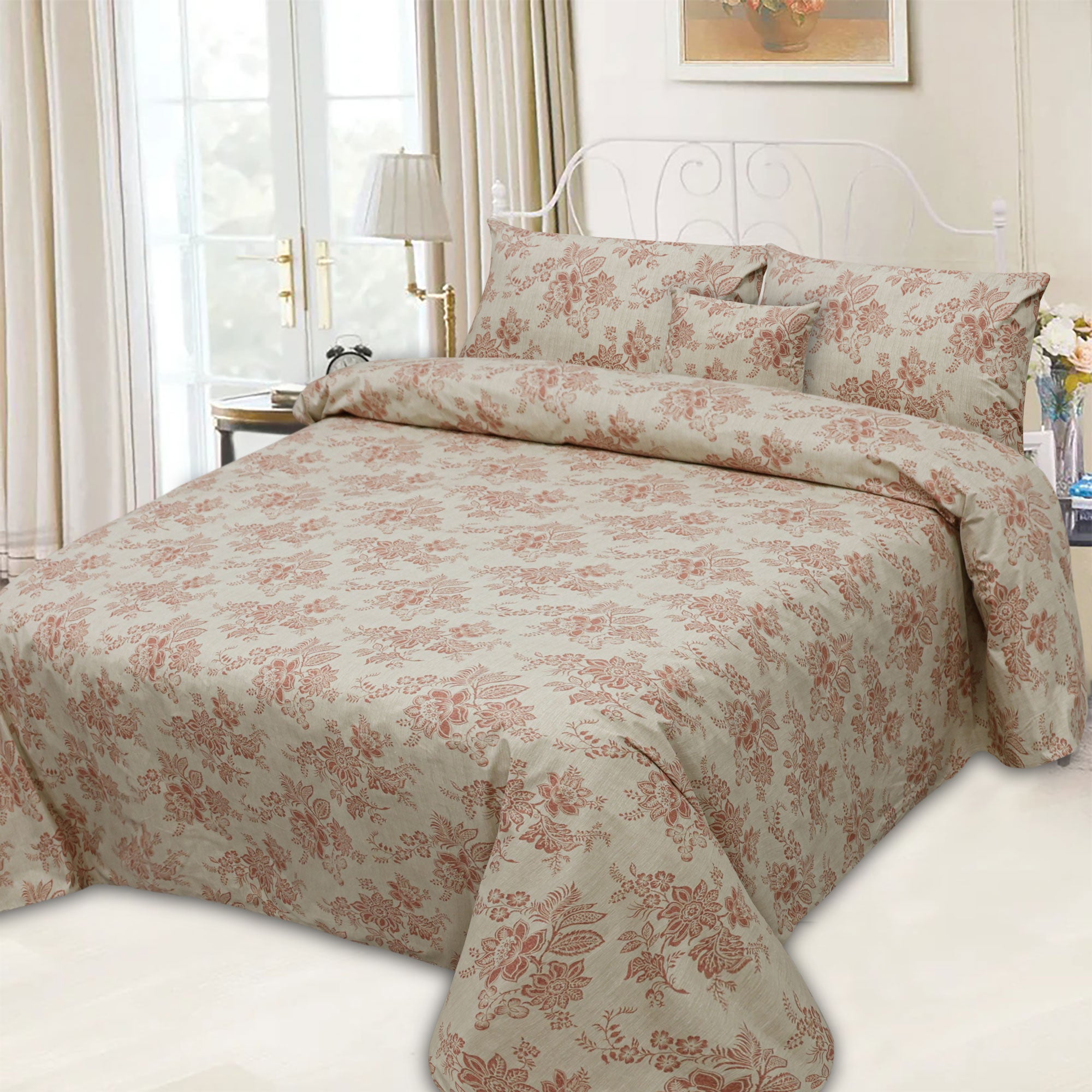 Glam Rose Cotton Printed Duvet Cover Set