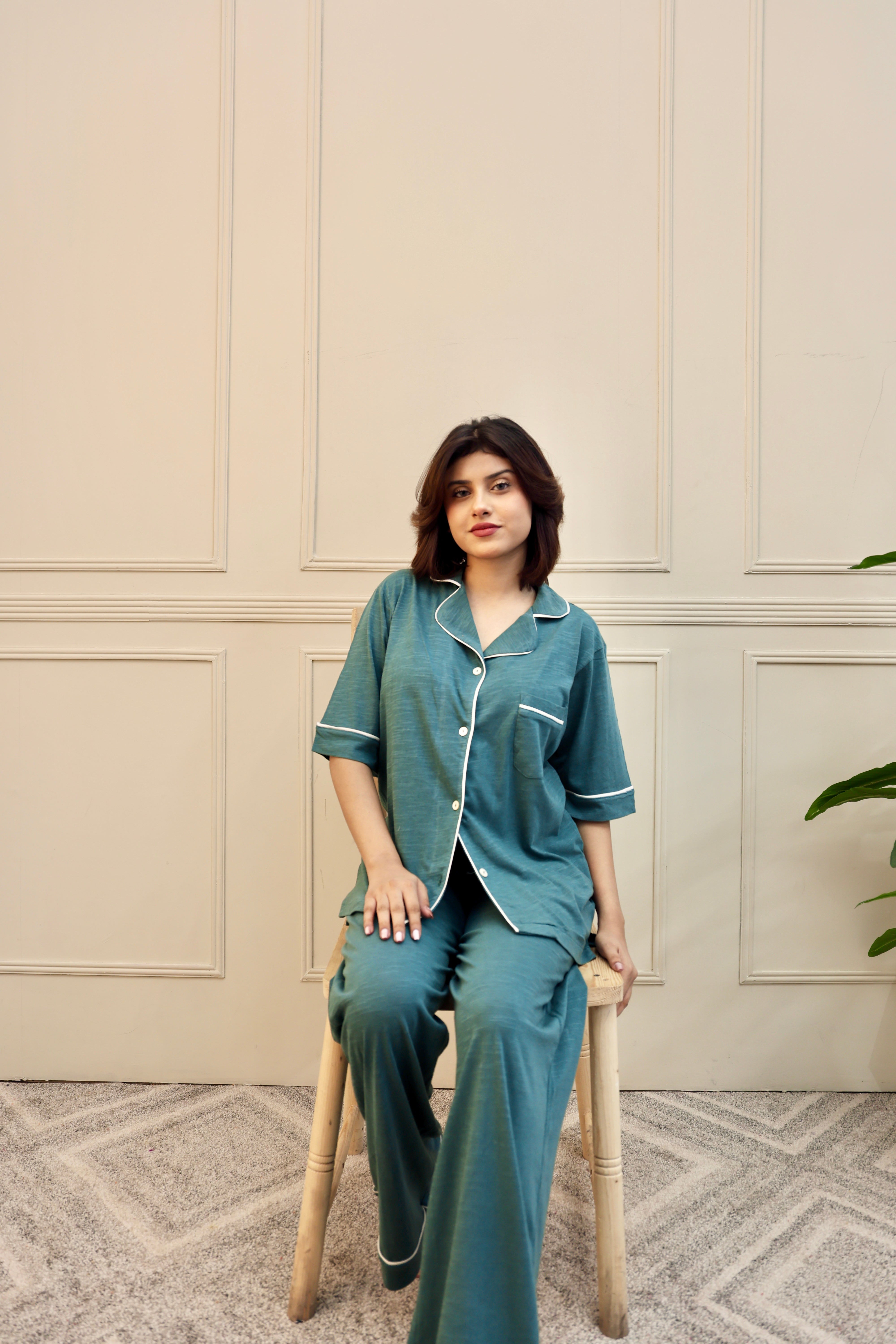 Sleepwear Green  Plain Dyed