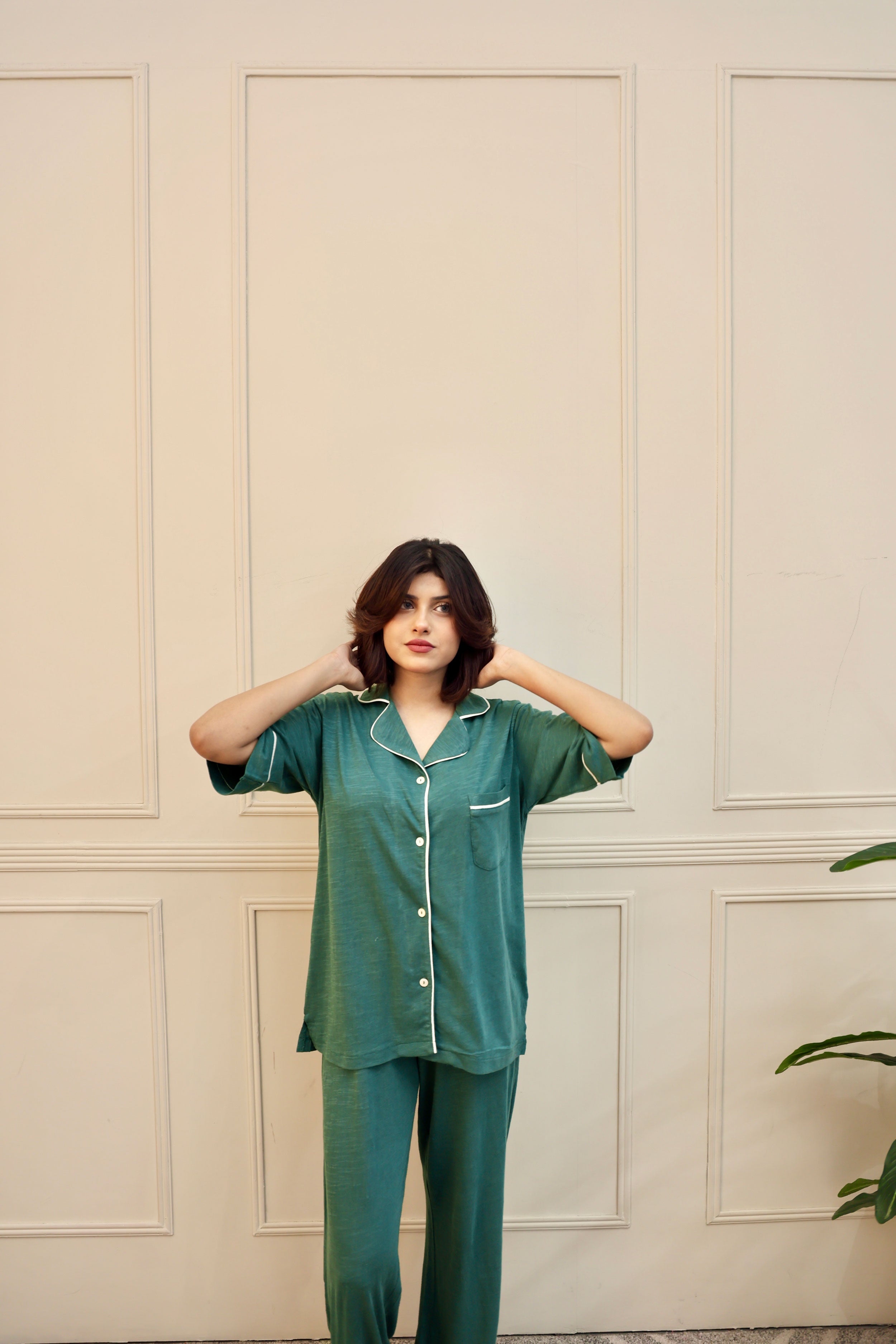 Sleepwear Green  Plain Dyed