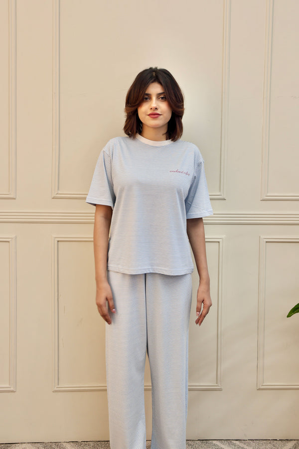 Sleepwear Sky Blue Plain Dyed PJ SET
