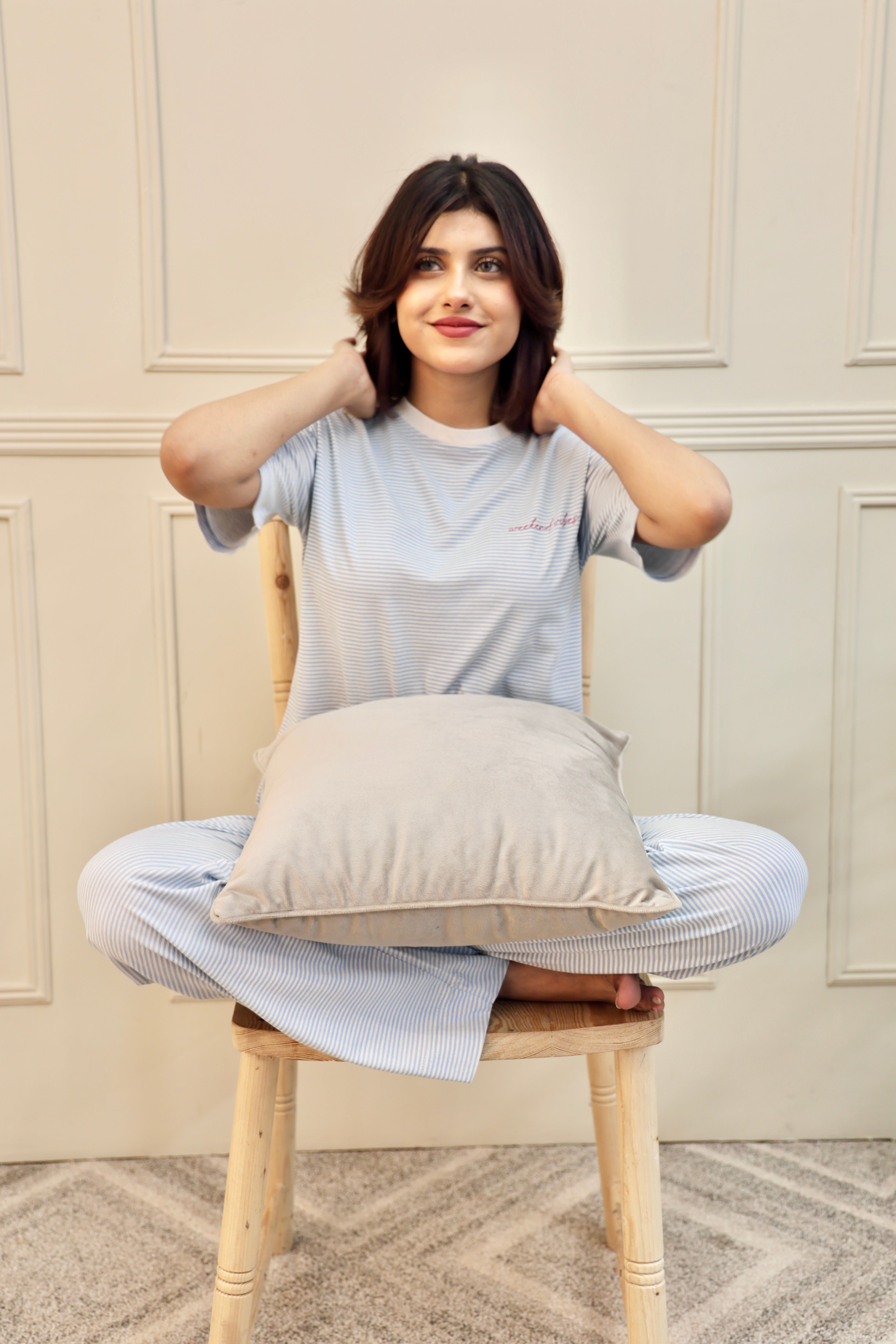 Sleepwear Sky Blue Plain Dyed PJ SET
