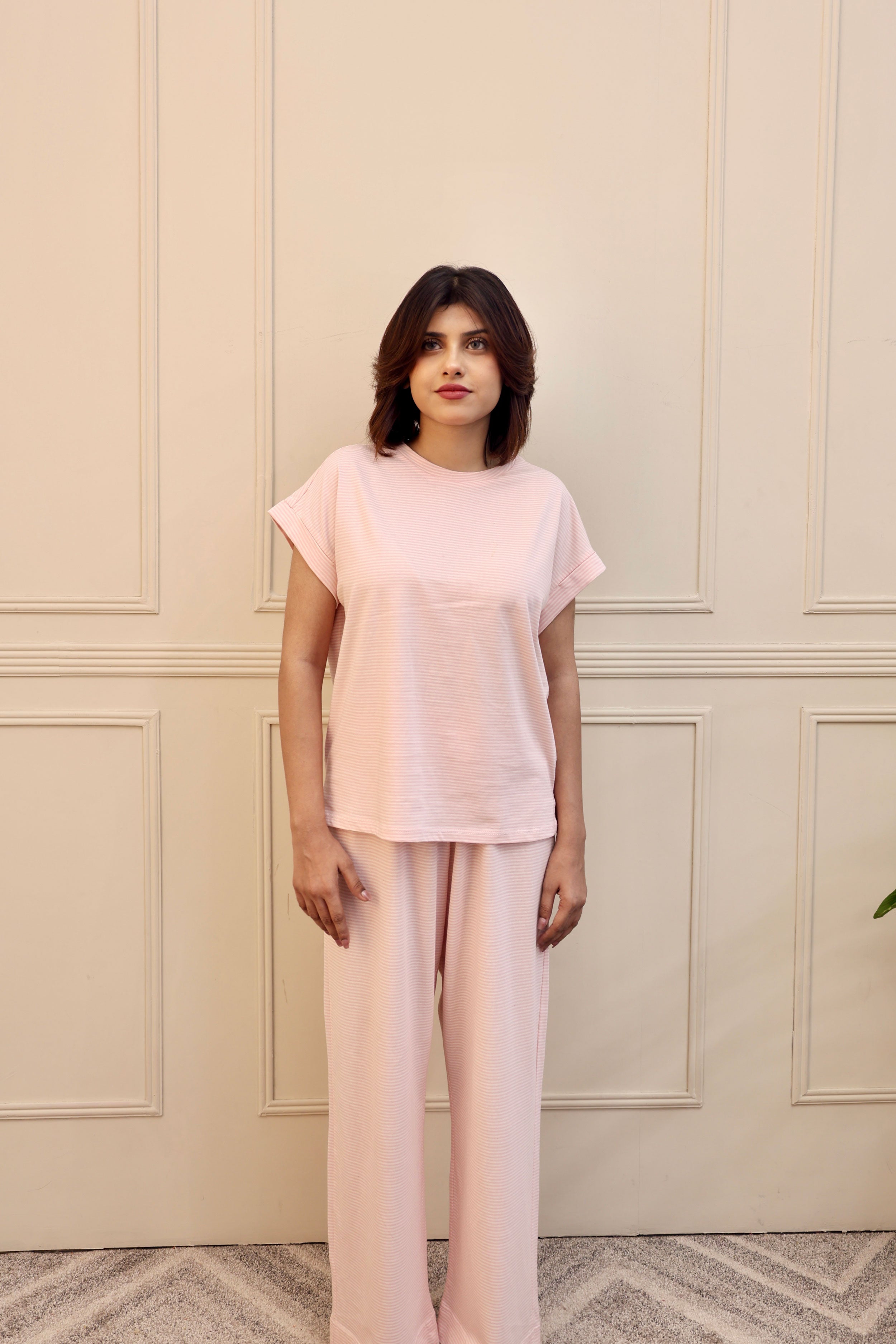 Sleepwear Baby Pink Plain Dyed PJ SET