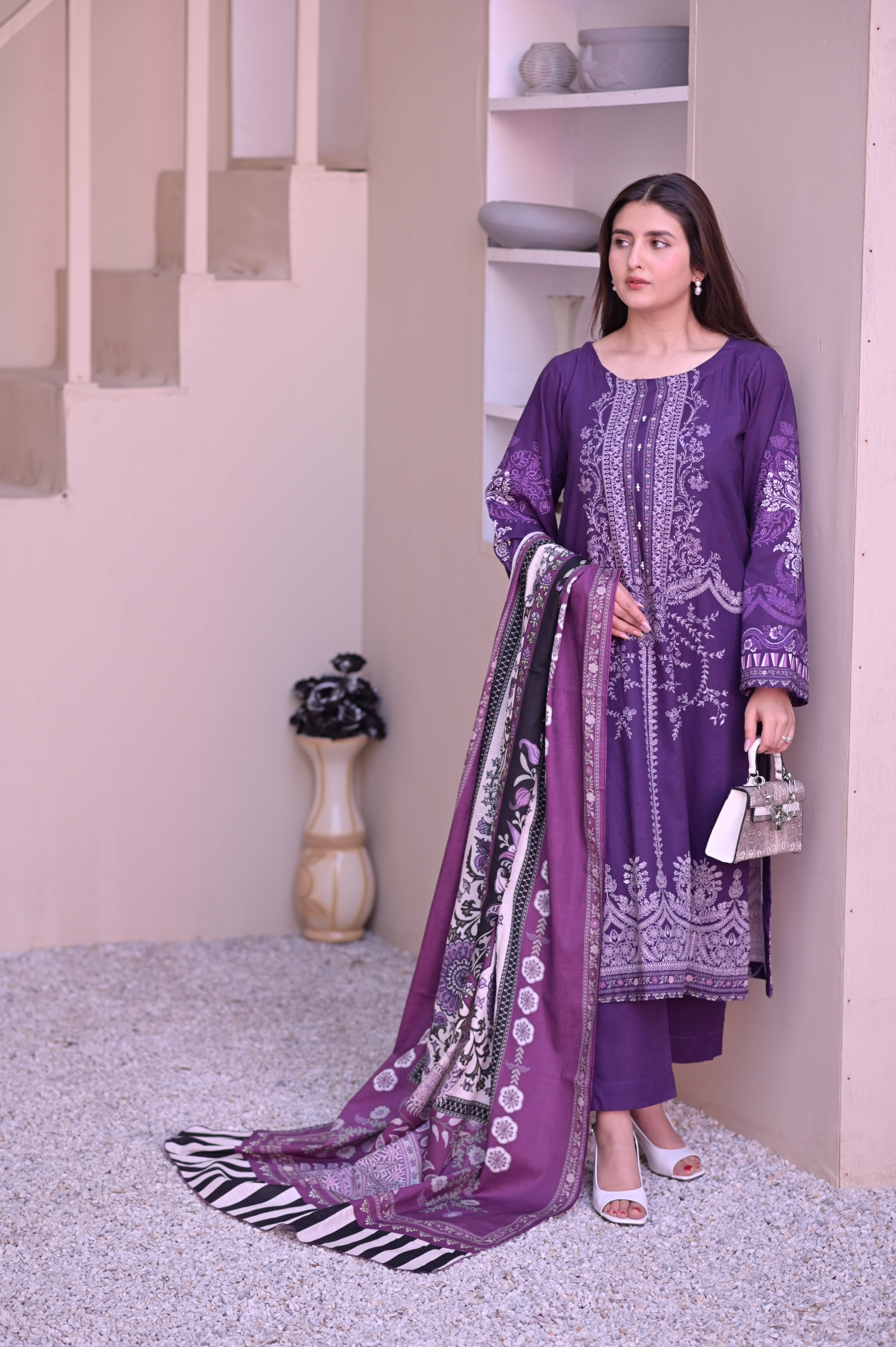 Regal Plum 3 Pcs Digital Printed Suit