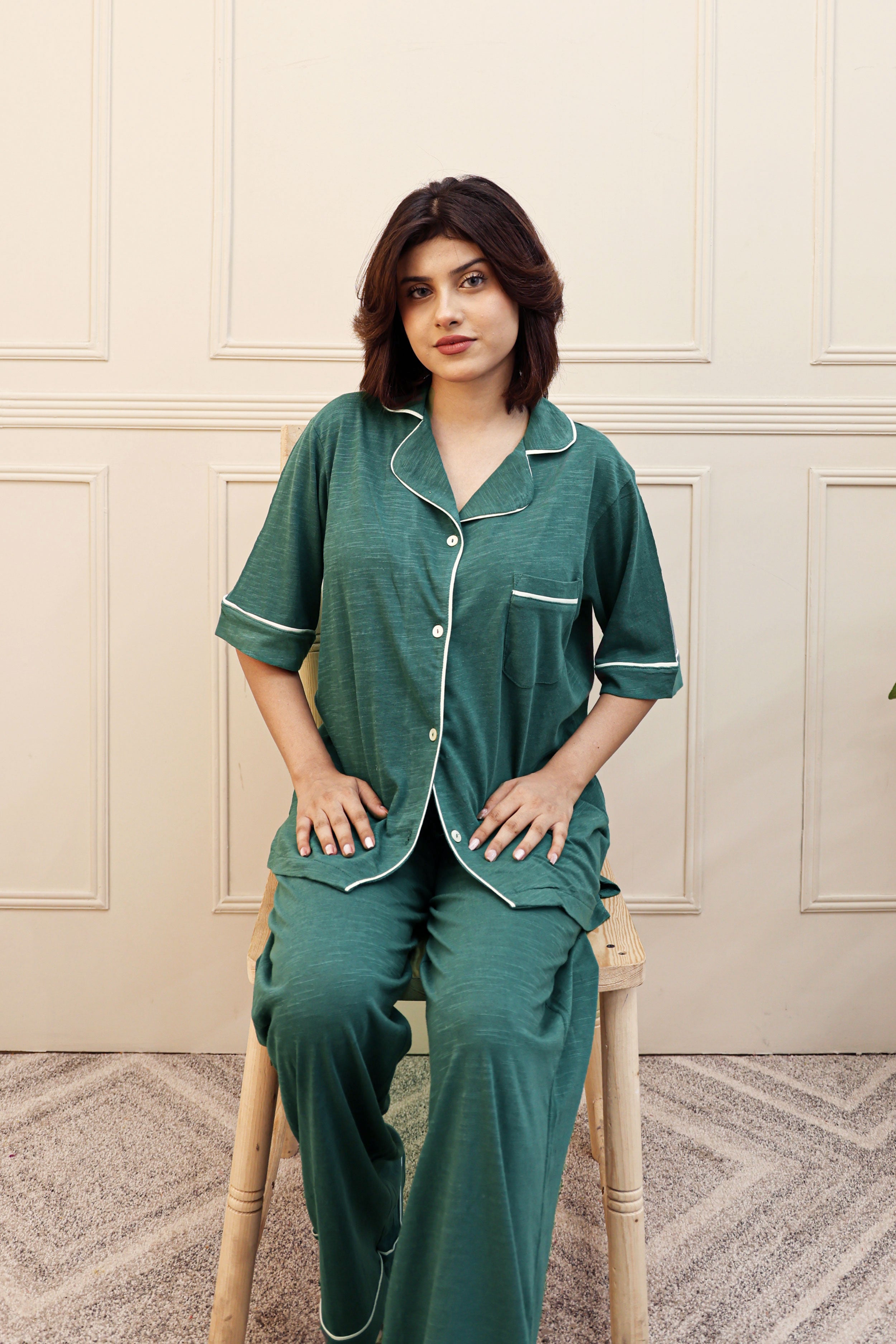 Sleepwear Green  Plain Dyed