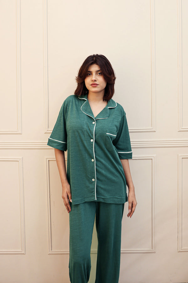 Sleepwear Green  Plain Dyed PJ SET
