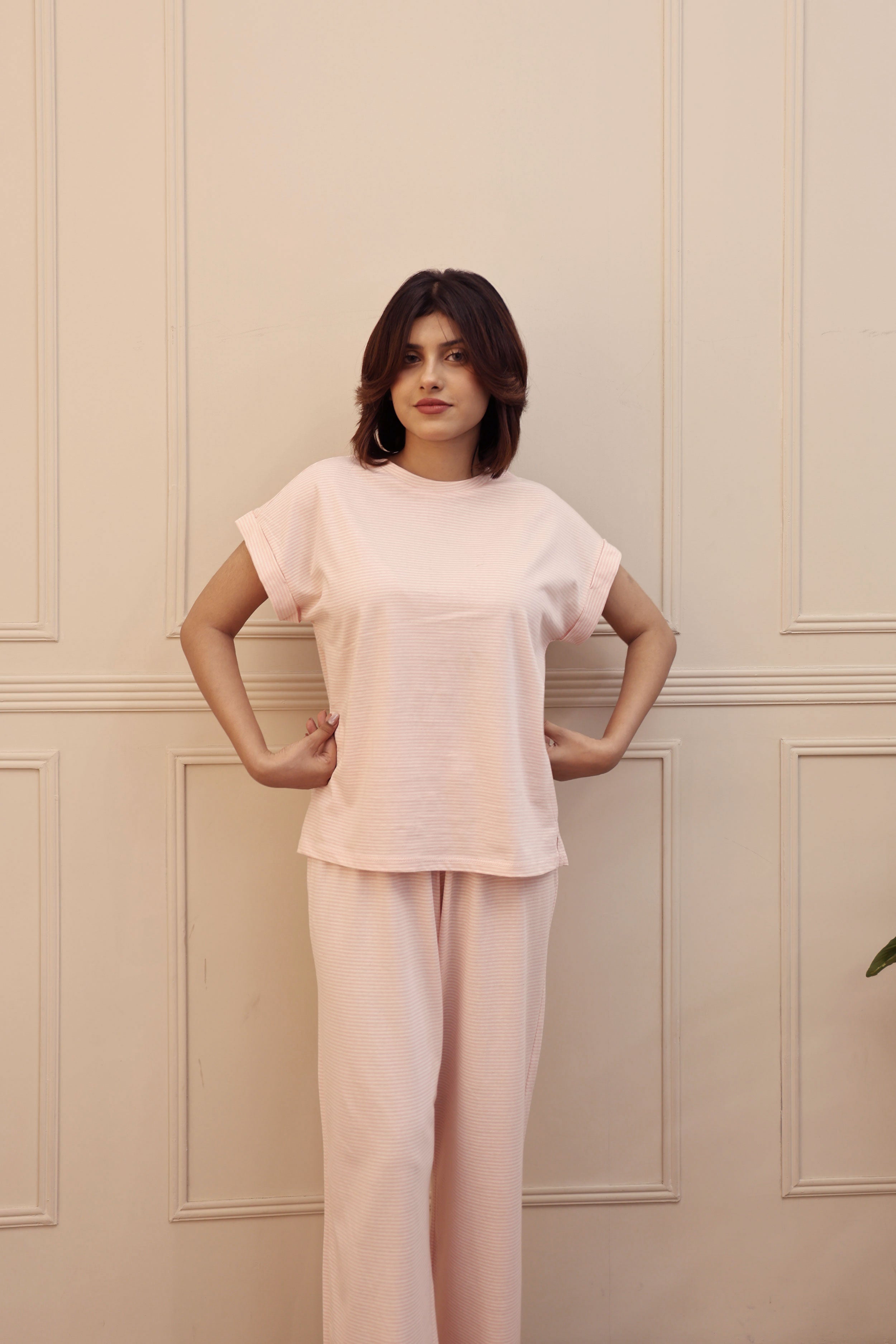 Sleepwear Baby Pink Plain Dyed PJ SET