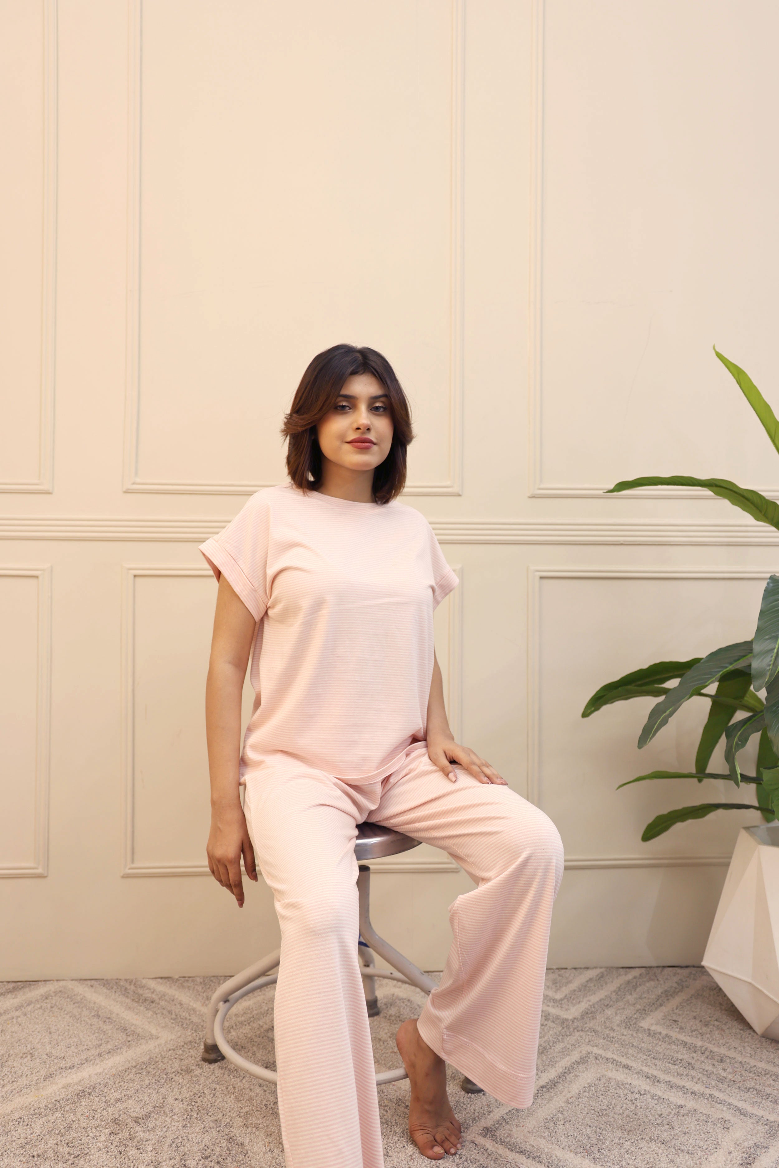 Sleepwear Baby Pink Plain Dyed PJ SET