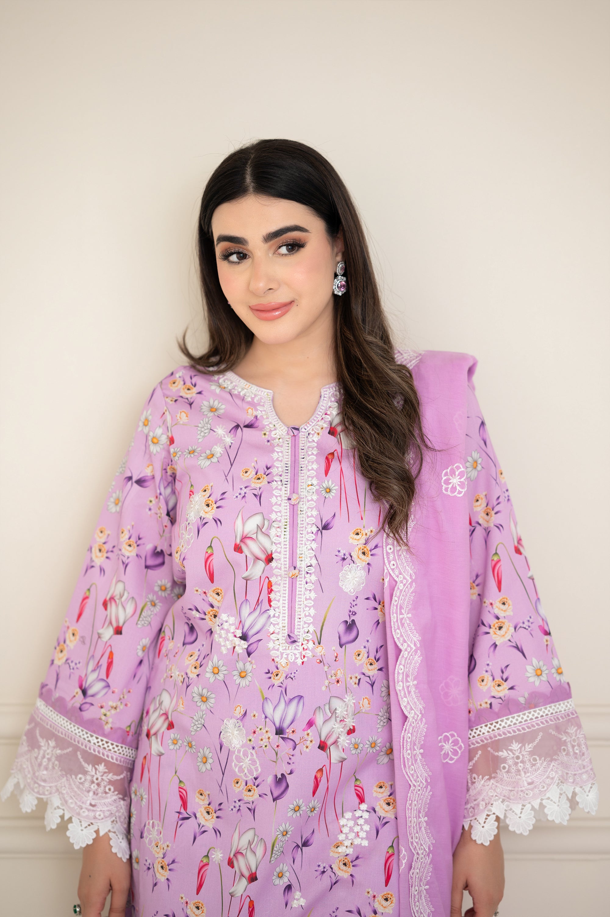 Lilac Embroidered Lawn Digital Print 3 Piece Suit