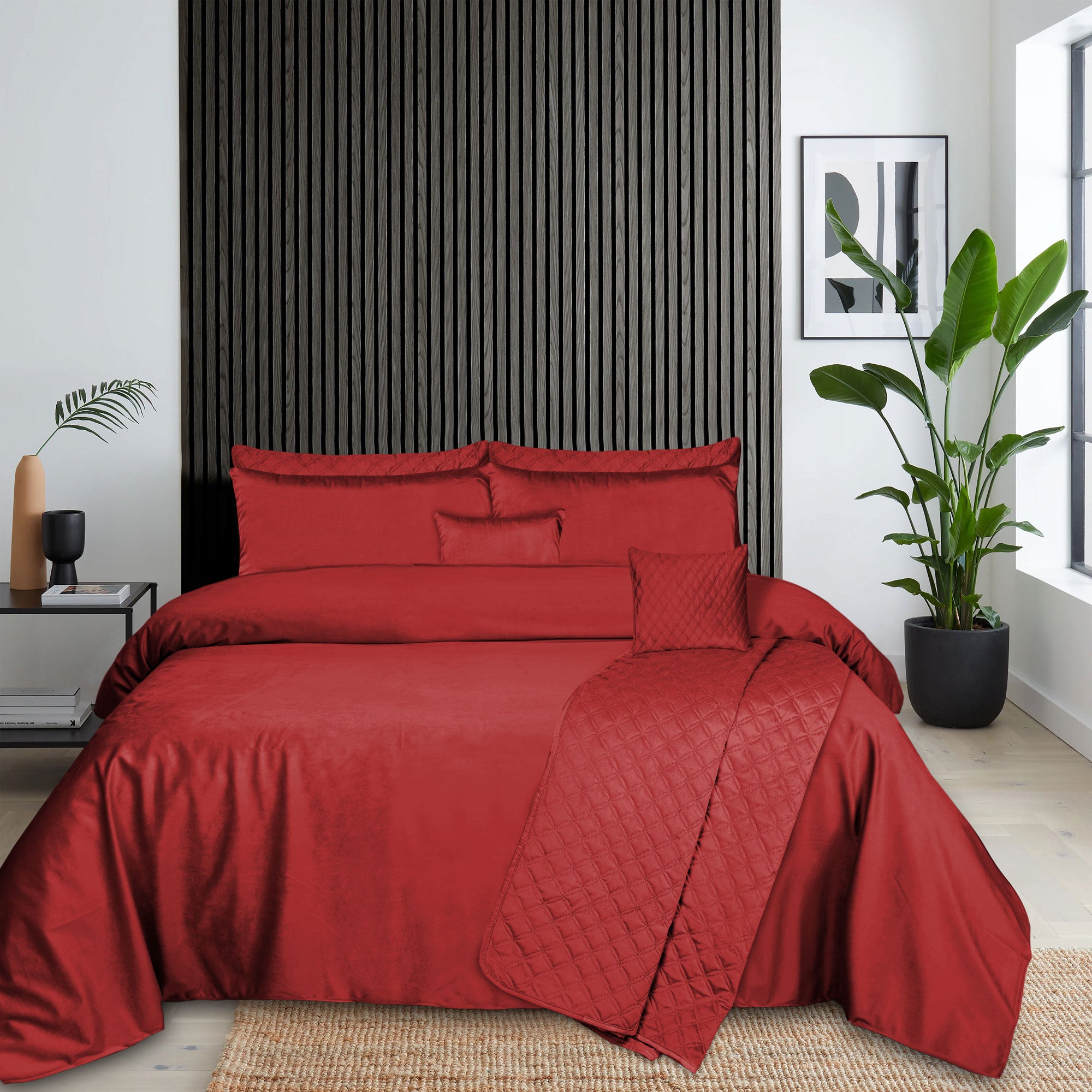 Luxury Maroon Velvet Flat Sheet Bedding Set