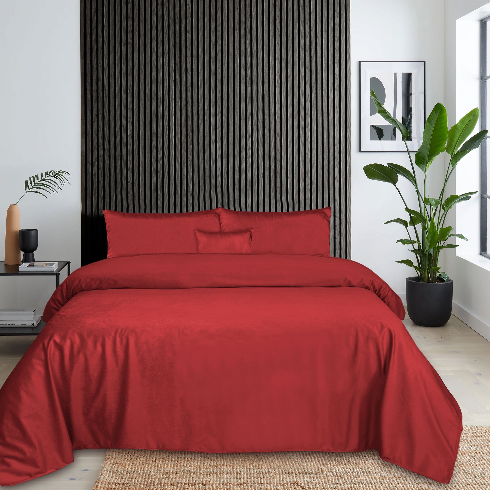Luxury Maroon Velvet Flat Sheet Bedding Set