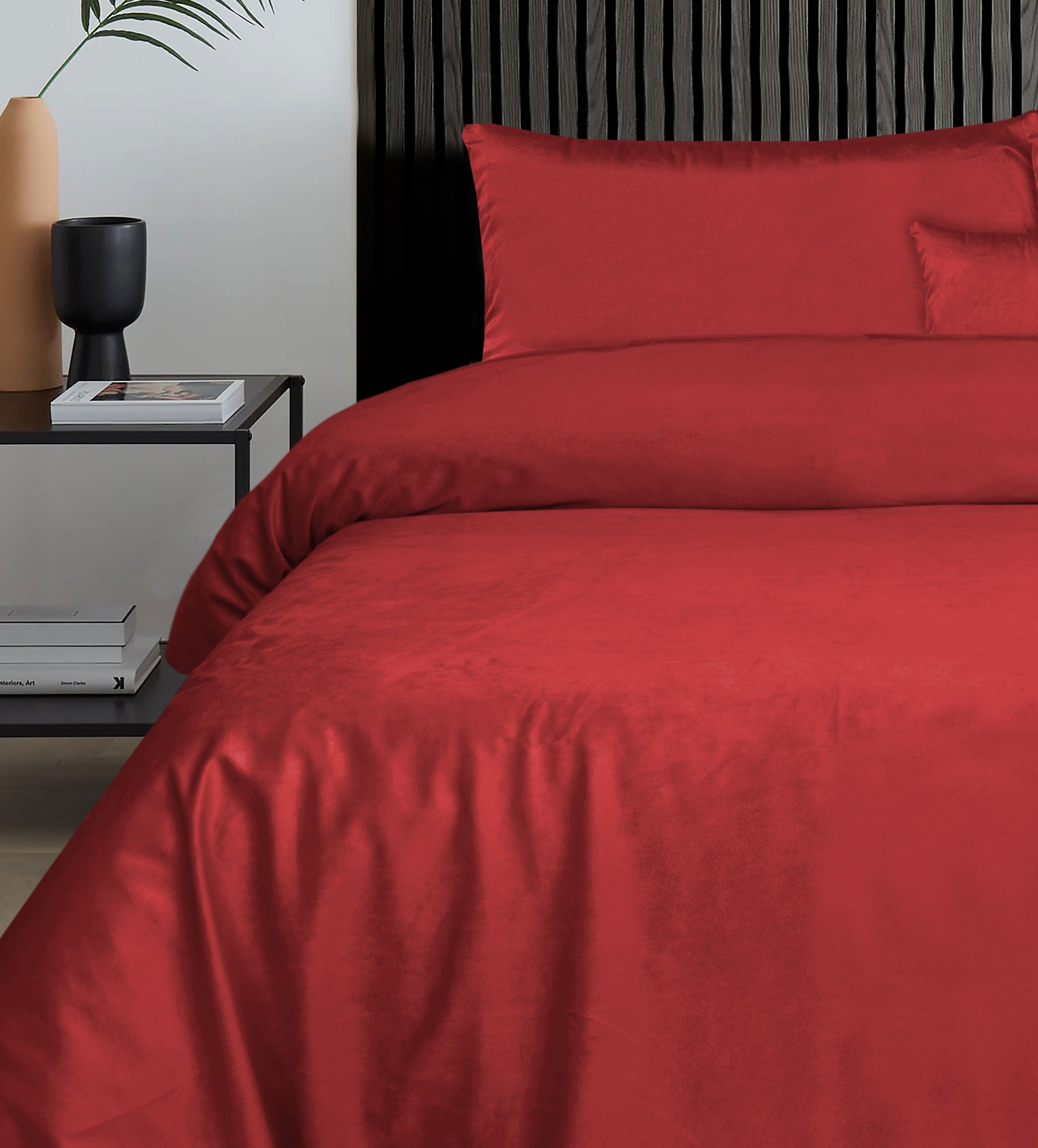 Luxury Maroon Velvet Flat Sheet Bedding Set
