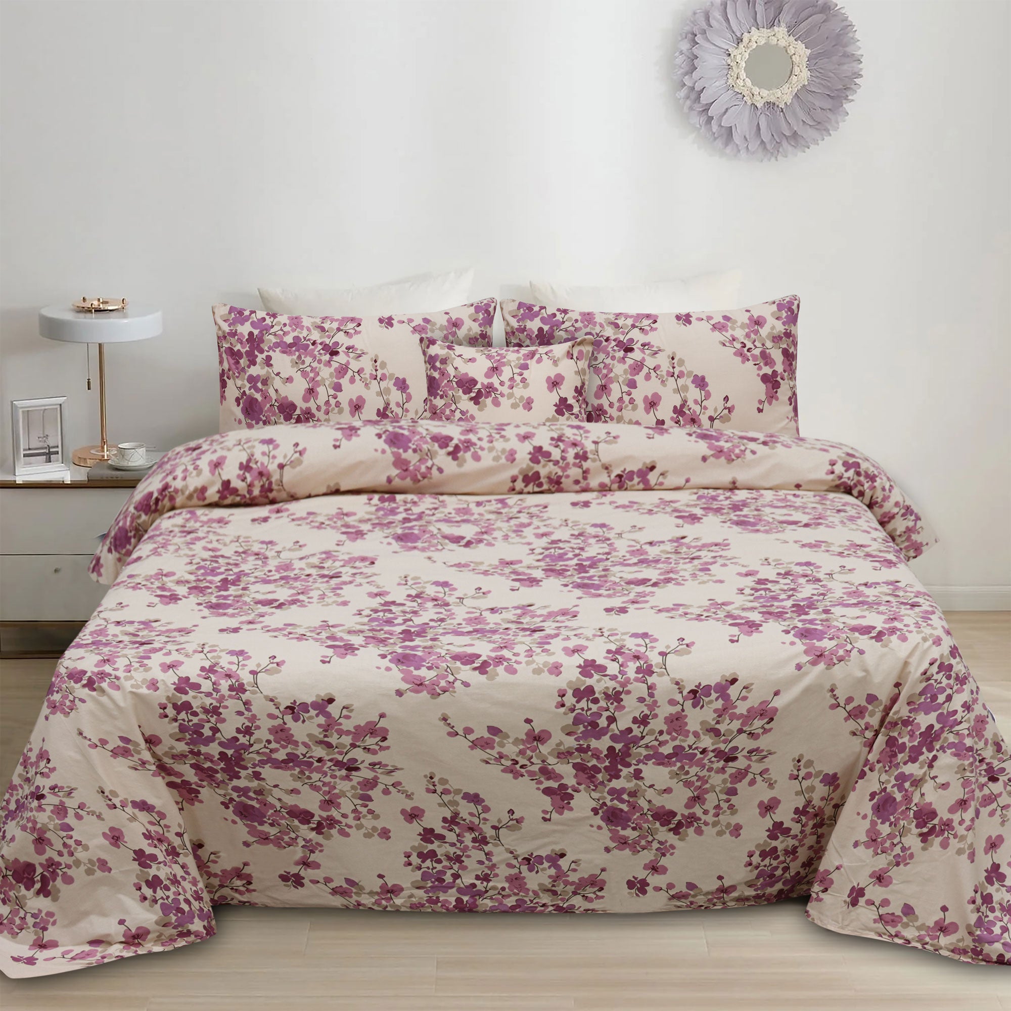 Pink Rose Cotton 5Pcs Complete Bedding Set