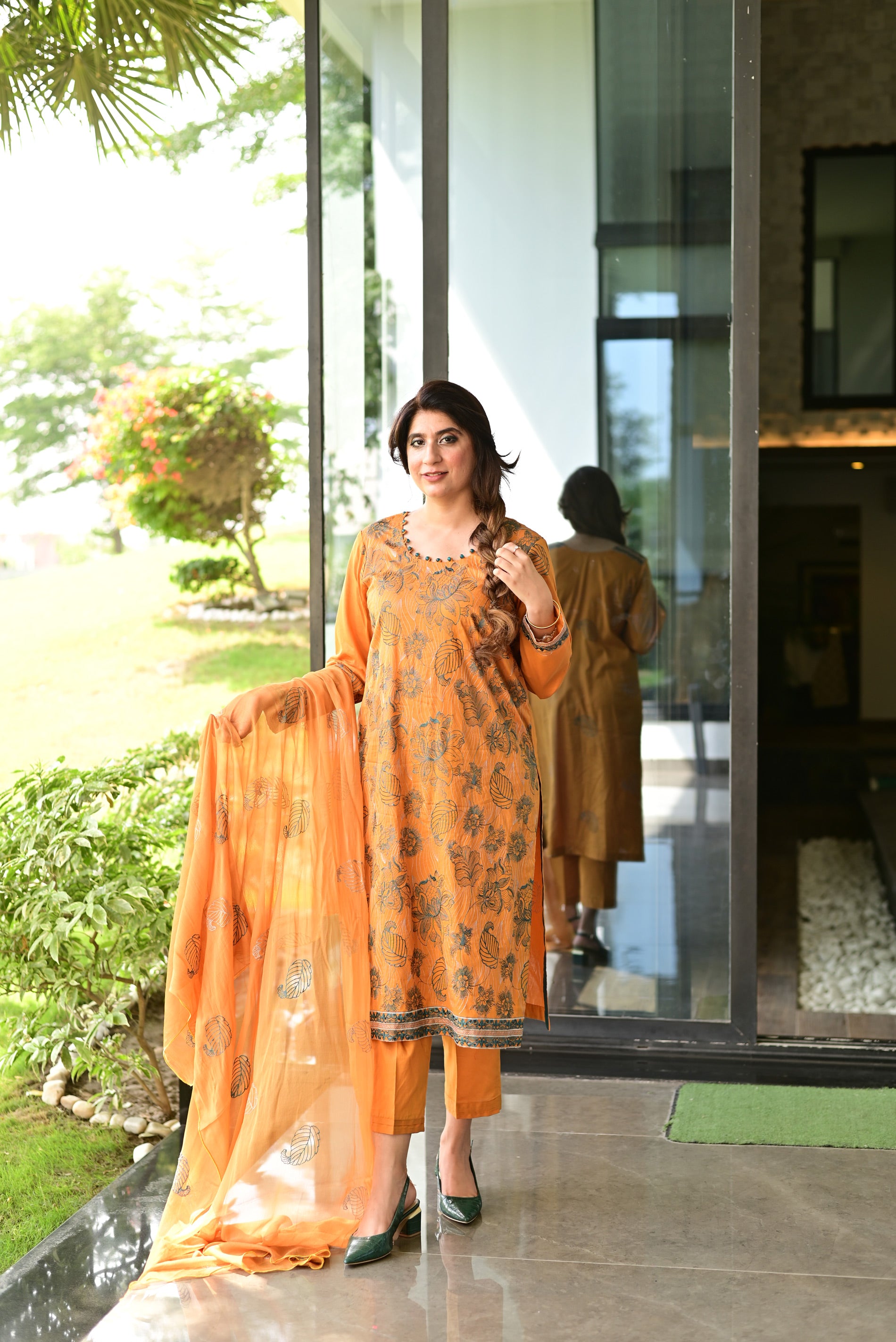 Sunset Embroidered Three Piece Set (Roohi)