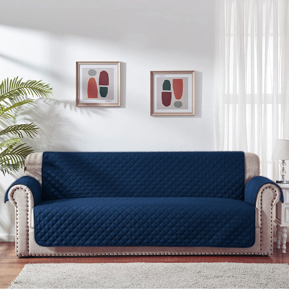 Microfiber Quilted Sofa Runner-Sofa Navy Blue