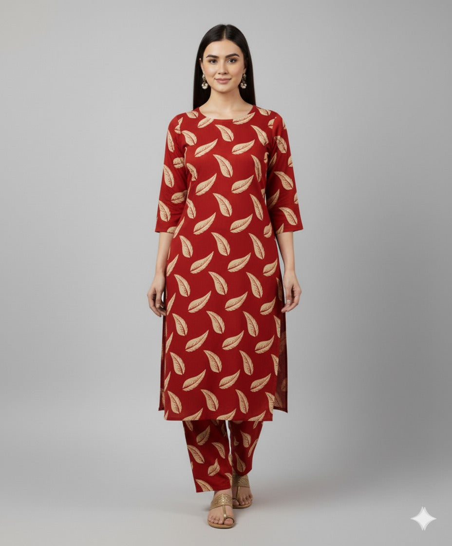 Maroon  Poly Cotton 2 piece Suit