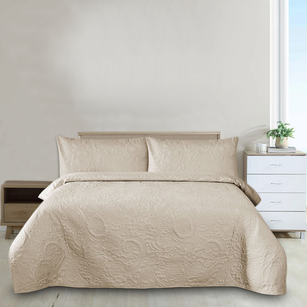 Beige Microfiber 3pcs Plain Dyed Bedspread set