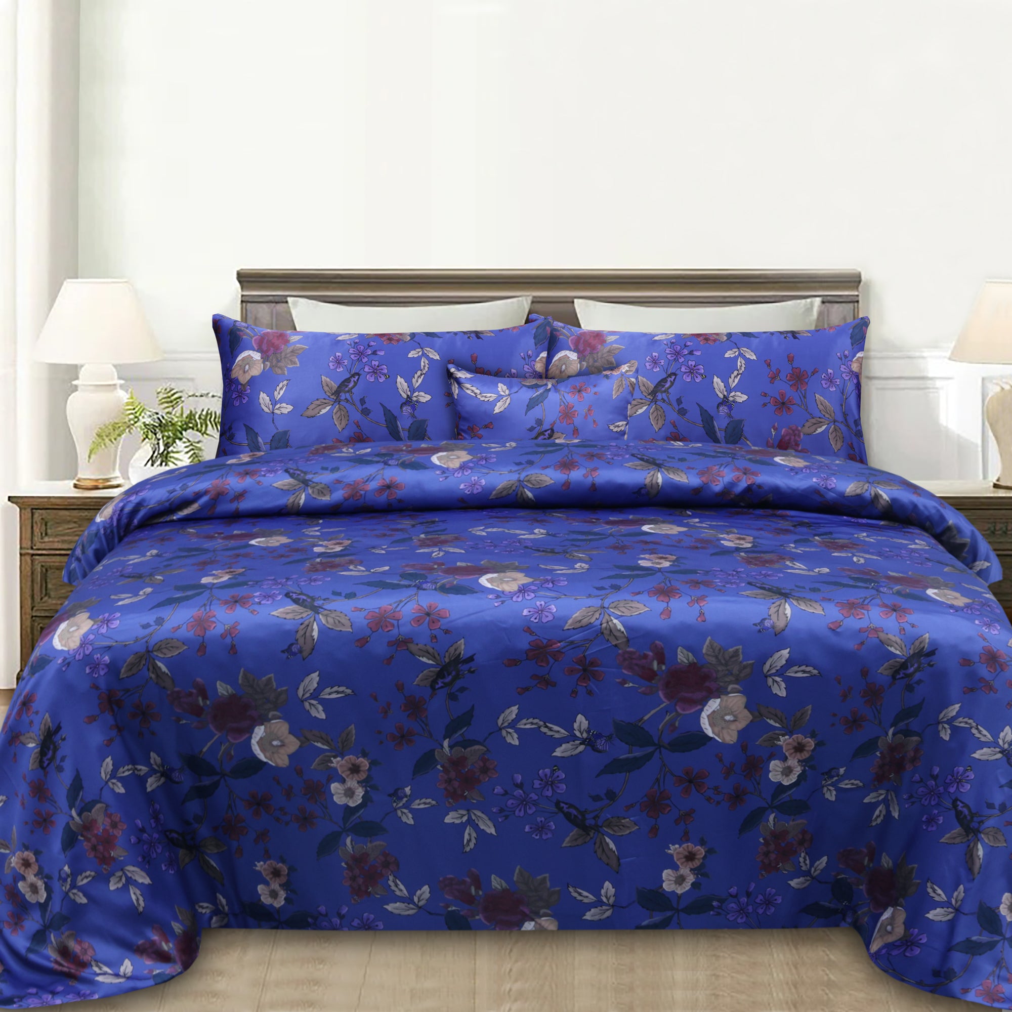 Floral Dreams Sateen Silk Digital Printed Flat Sheet Set