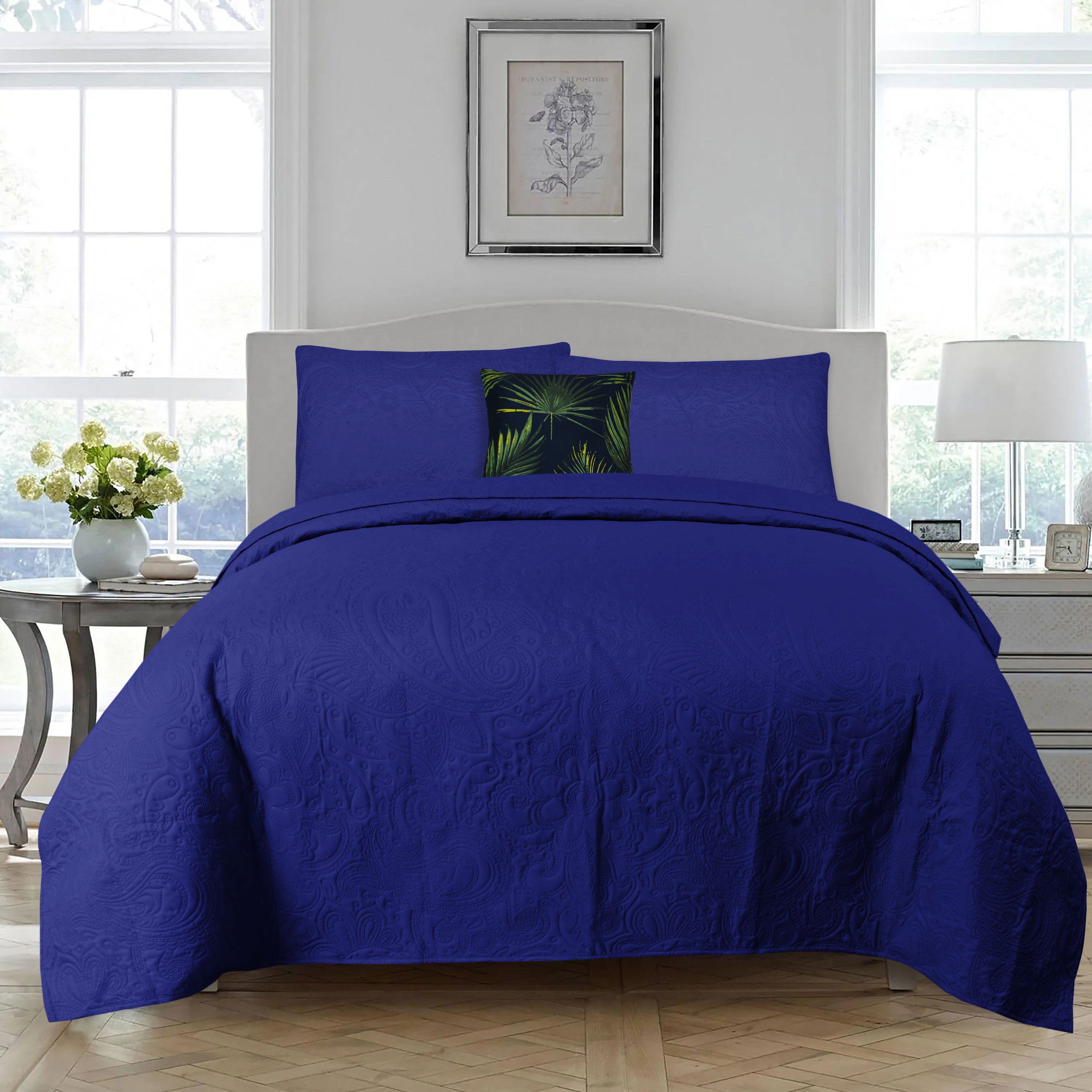 5 Pieces Blue 100% Microfiber Bedspread