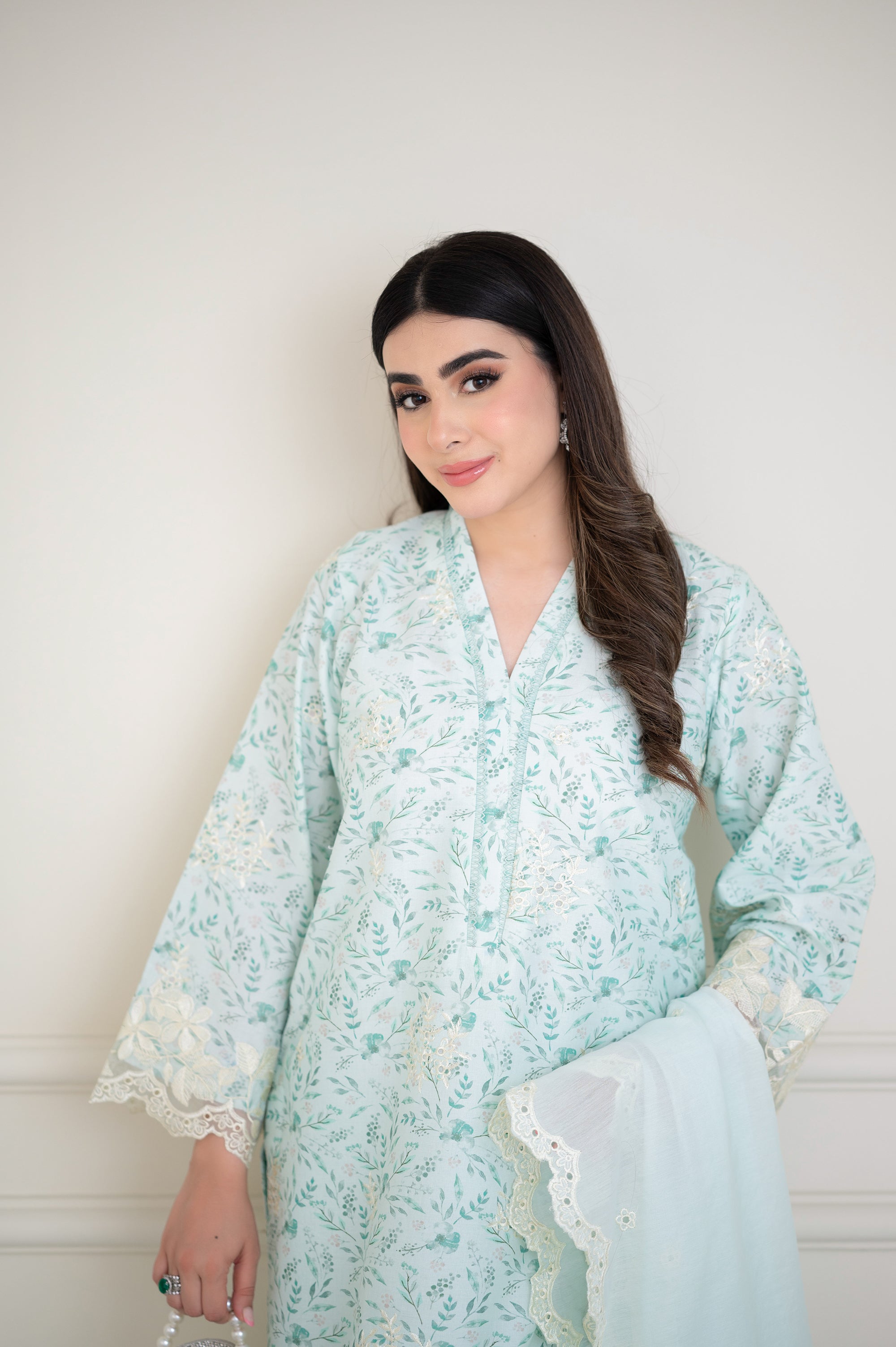 Sea Green Embroidered Lawn Floral Digital Print 3 Piece Suit