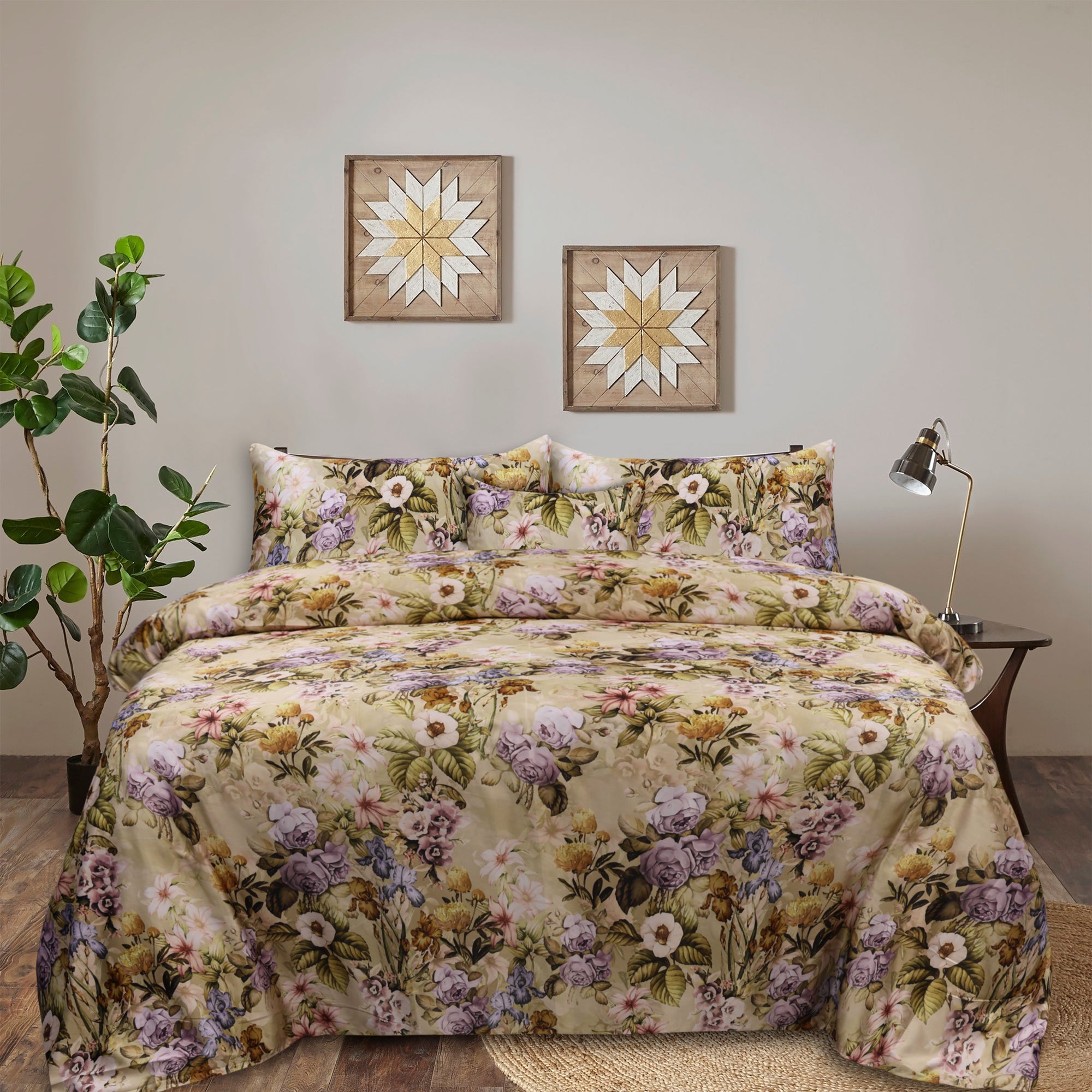 Leaf Sateen Silk Digital Printed Flat Sheet Set