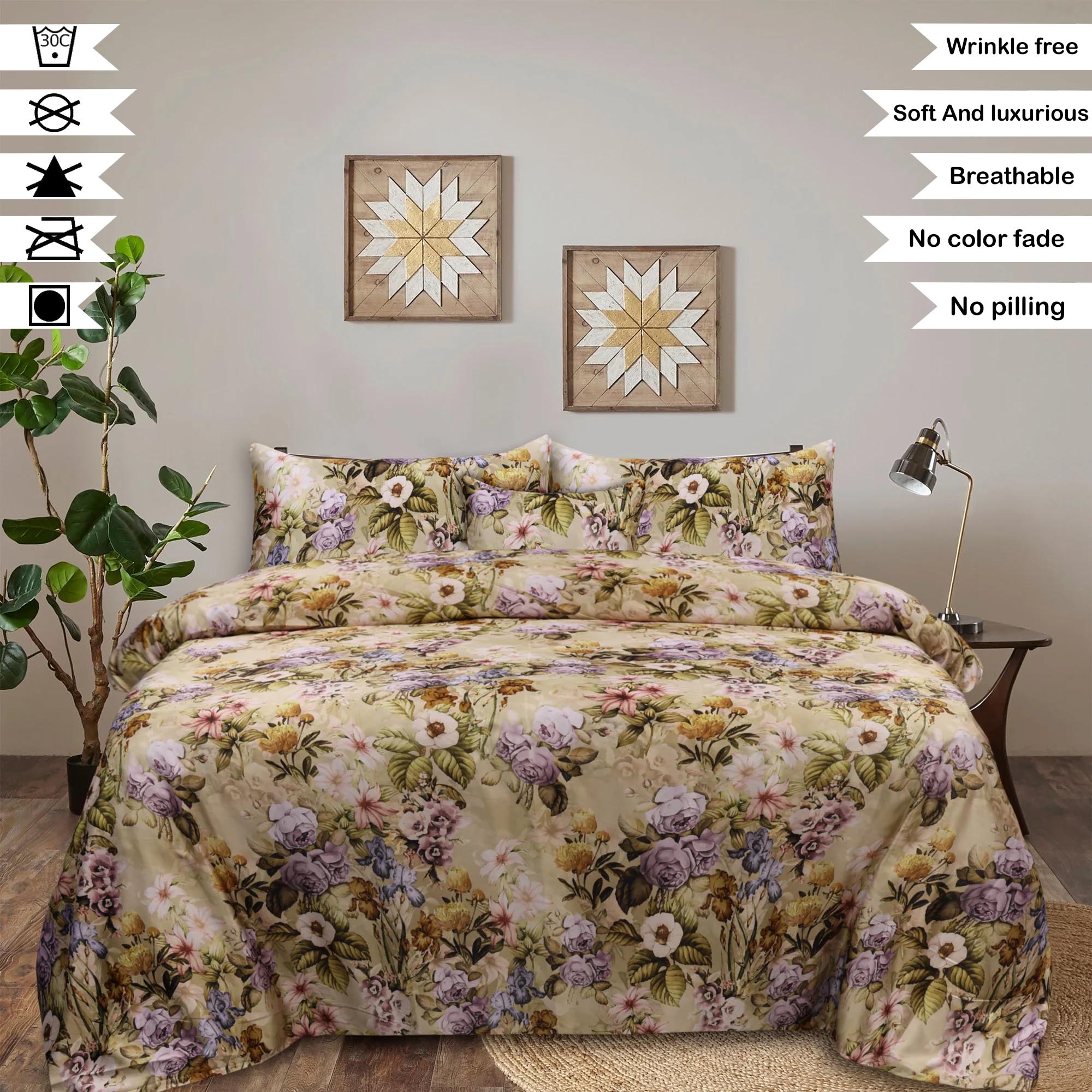 Leaf Sateen Silk Digital Printed Flat Sheet Set