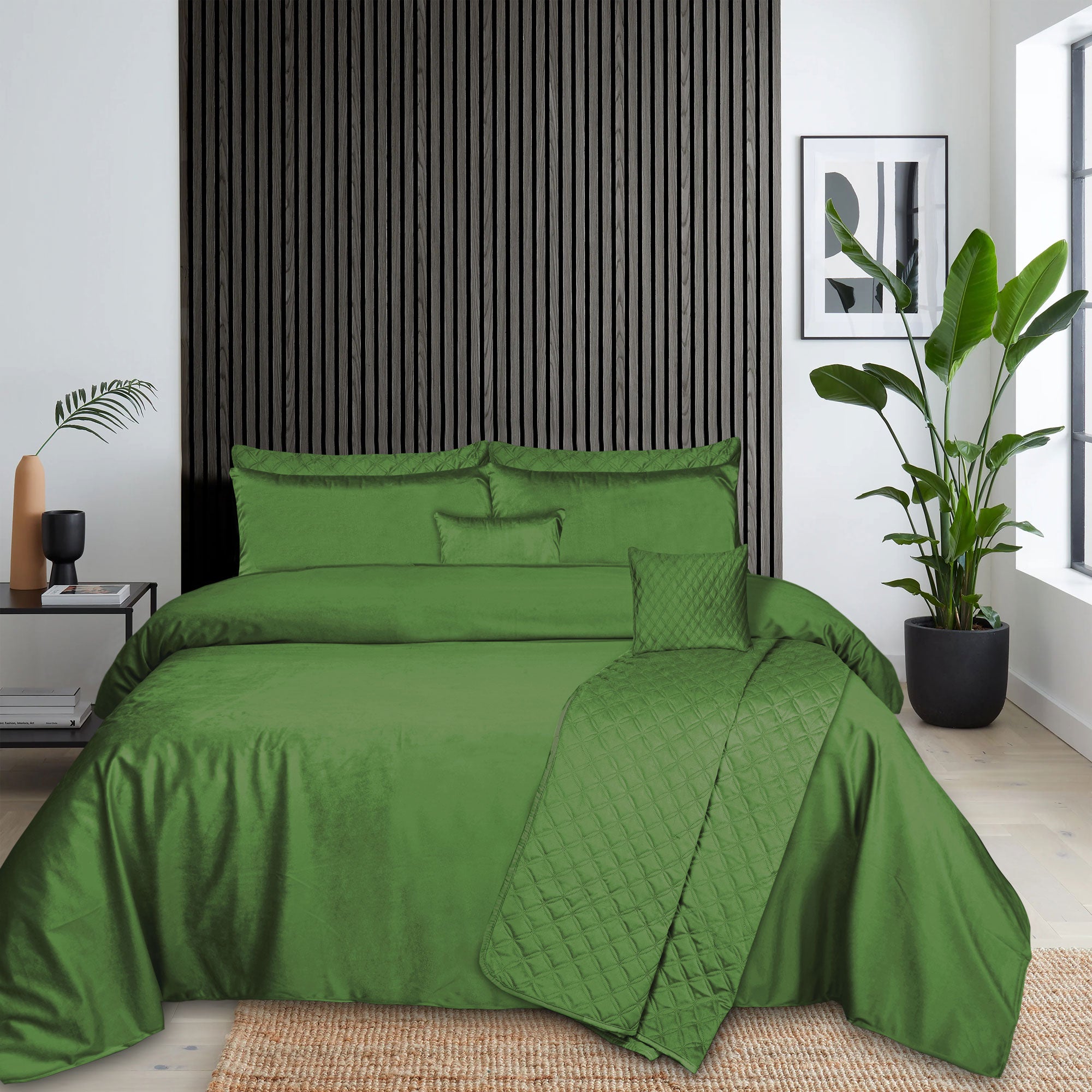 Luxury Green Velvet Flat Sheet Bedding Set