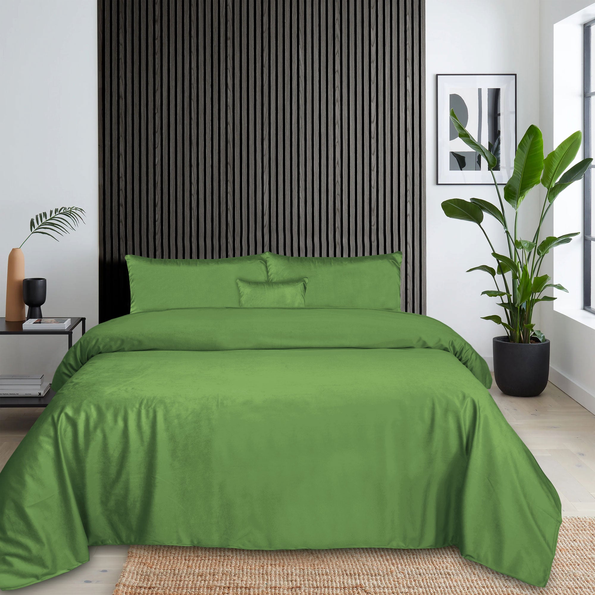 Luxury Green Velvet Flat Sheet Bedding Set