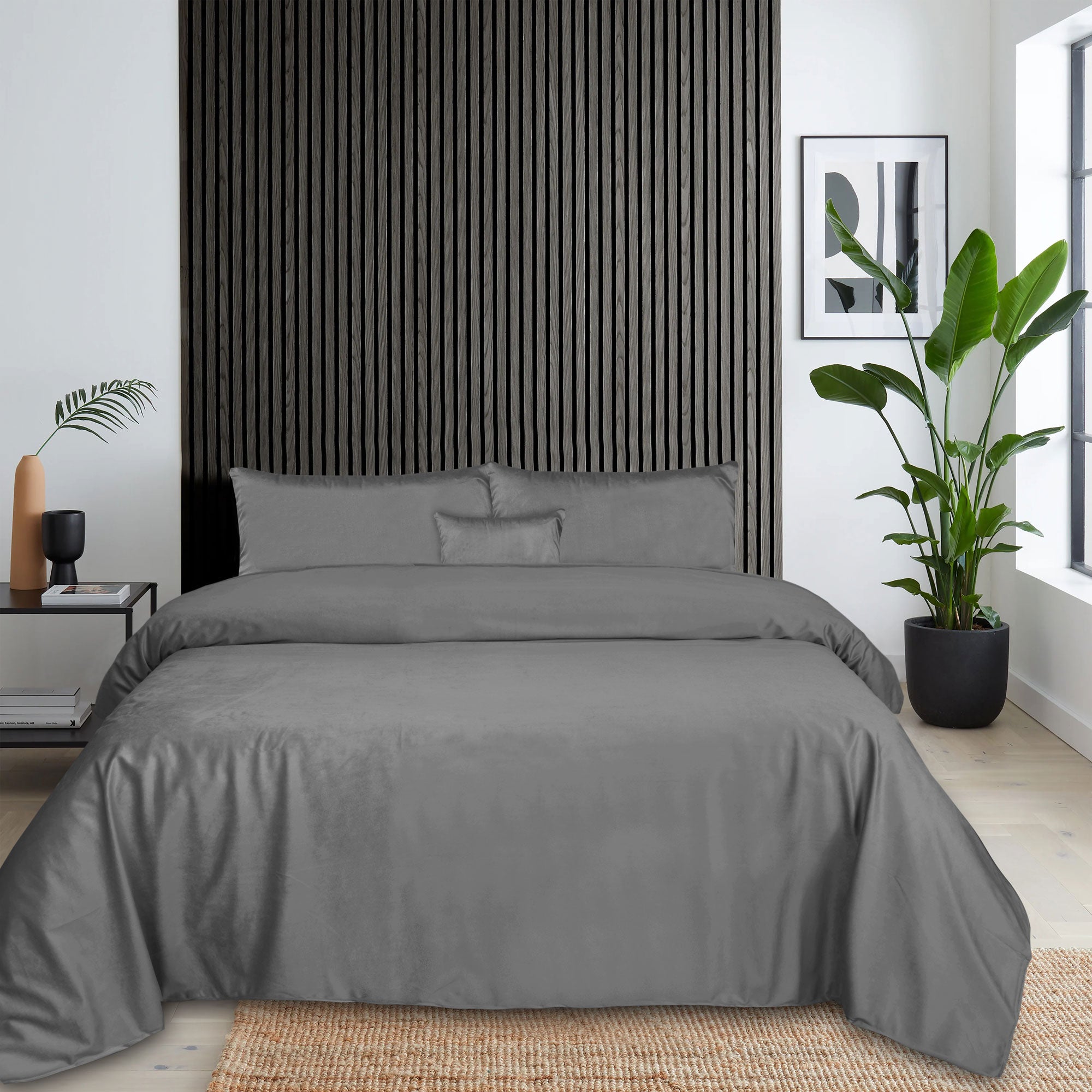 Luxury Grey Velvet Flat Sheet Bedding Set