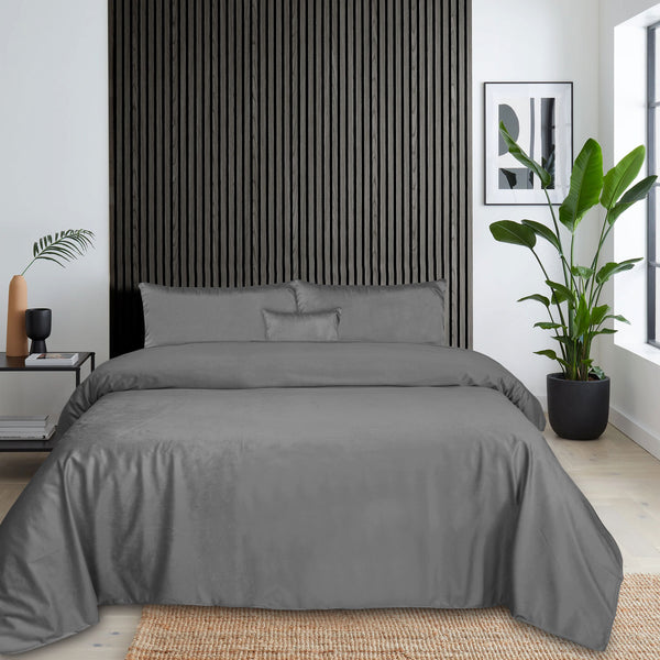 Luxury Grey Velvet Flat Sheet Bedding Set