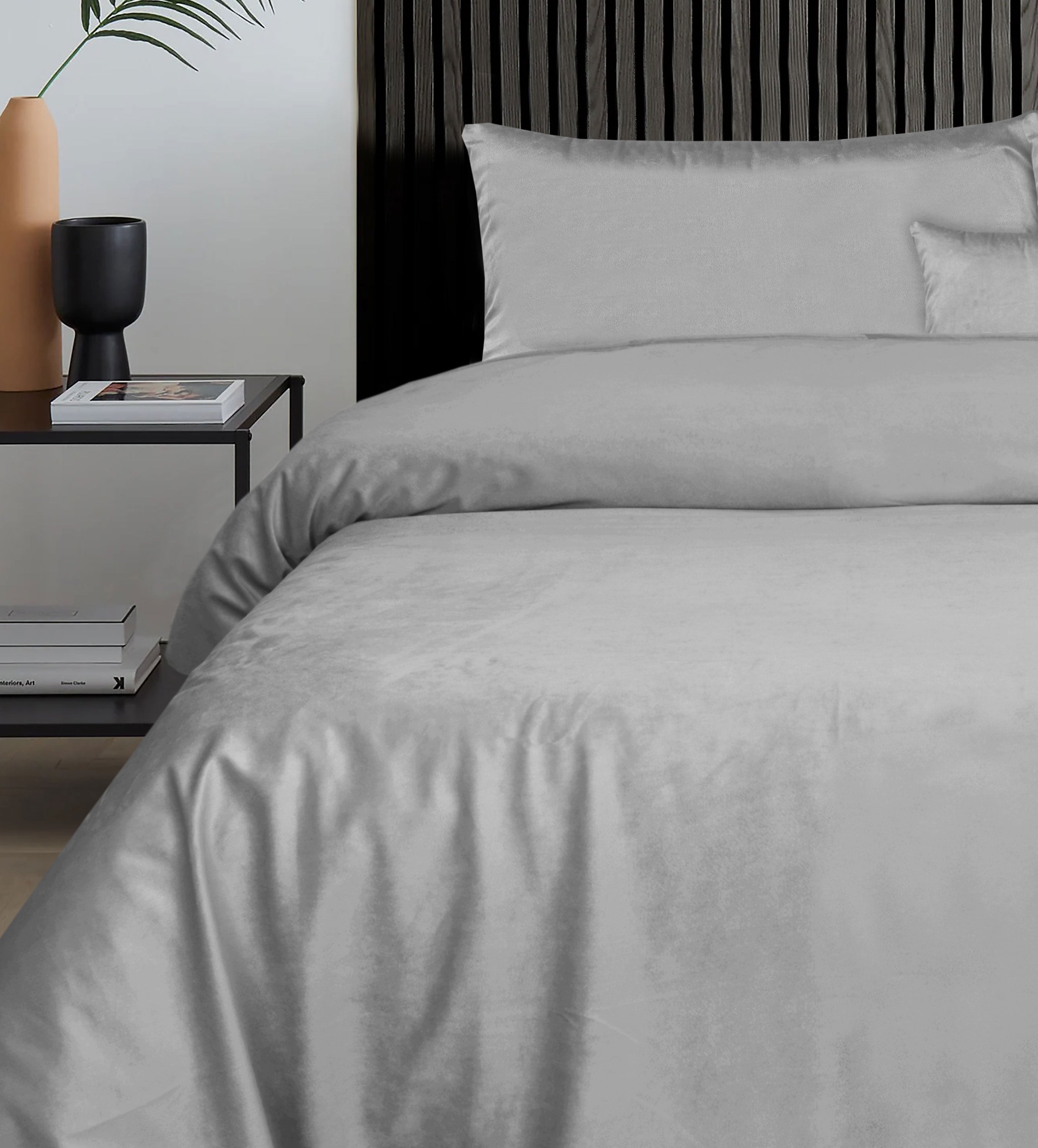 Luxury Light Grey  Velvet Flat Sheet Bedding Set