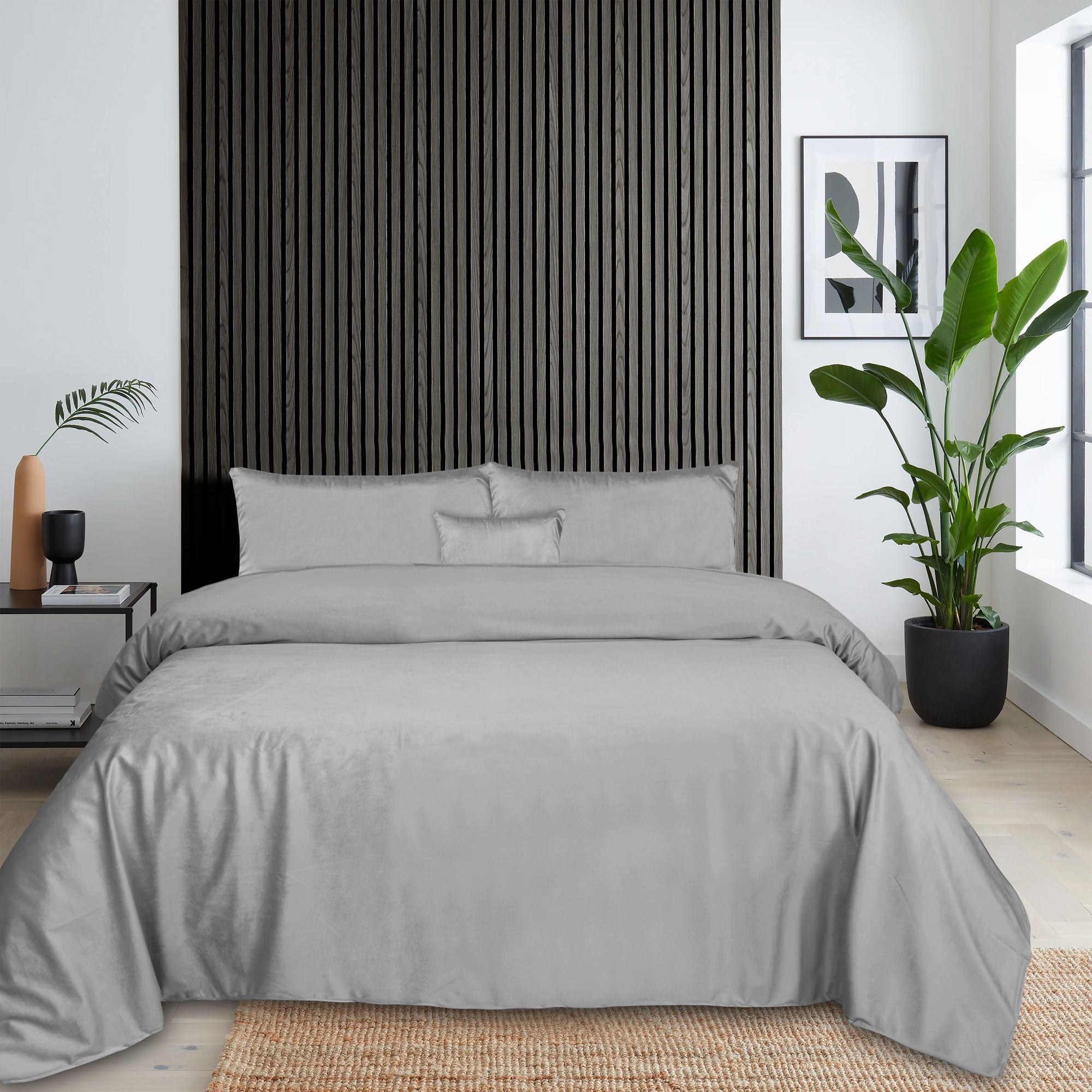 Luxury Light Grey  Velvet Flat Sheet Bedding Set
