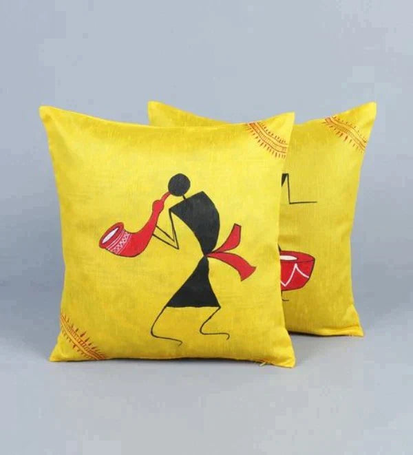 MUSTARD WORLI RANGDESI CUSHION COVERS (PACK OF 2)