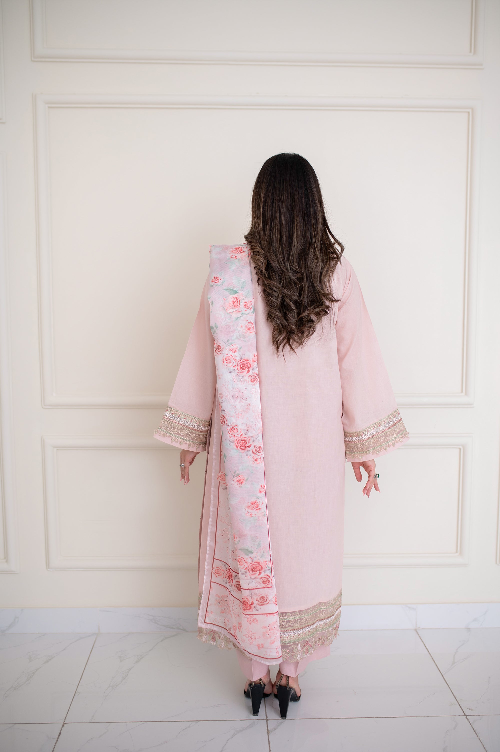 Pink Embroidered Plain Dyed Lawn 3 Piece Suit