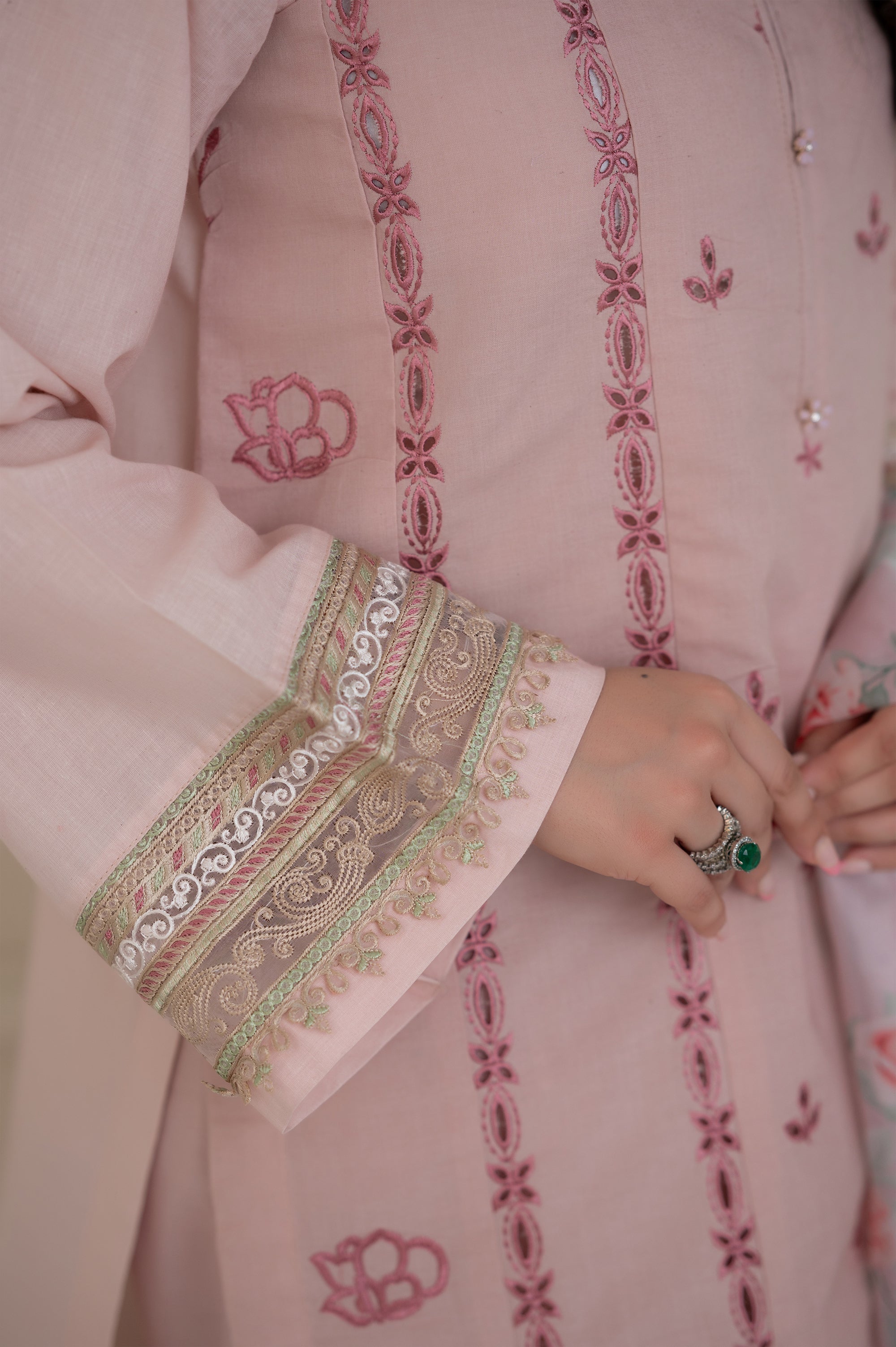 Pink Embroidered Plain Dyed Lawn 3 Piece Suit