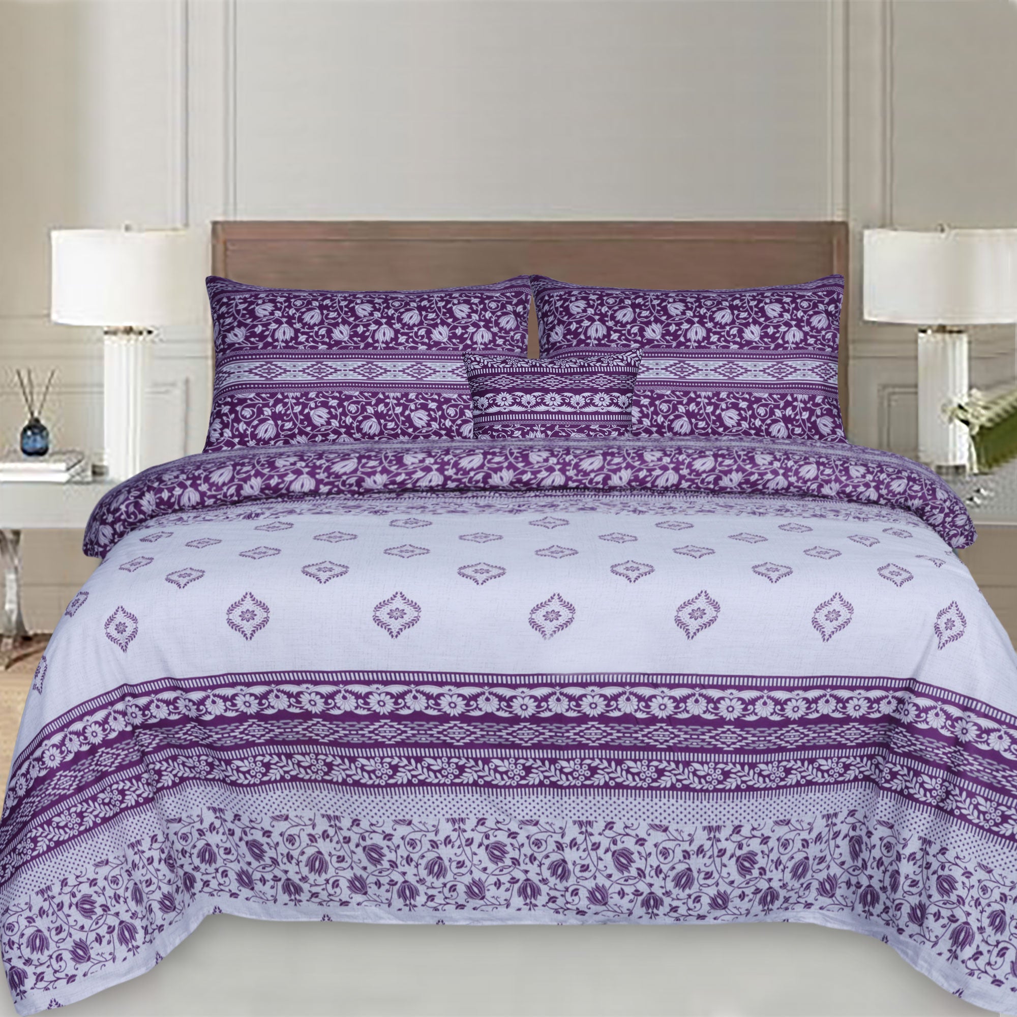 Purple Texture Cotton Printed Flat Sheet Set