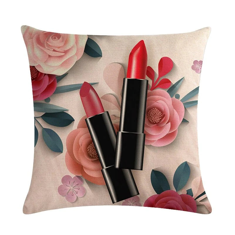 Flower Lipstick Bottle Makeup Cushion Covers(Pack of 6)