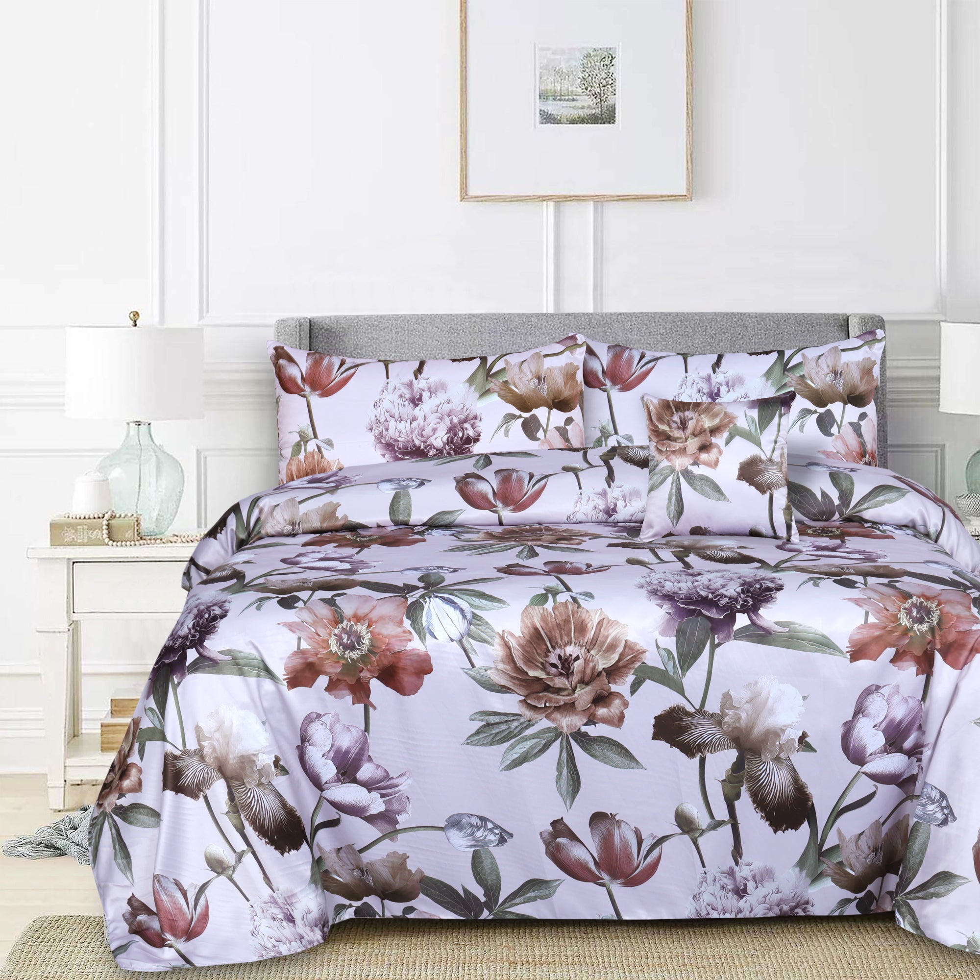 Dracone Floral Sateen Silk Digital Printed Duvet Cover Set