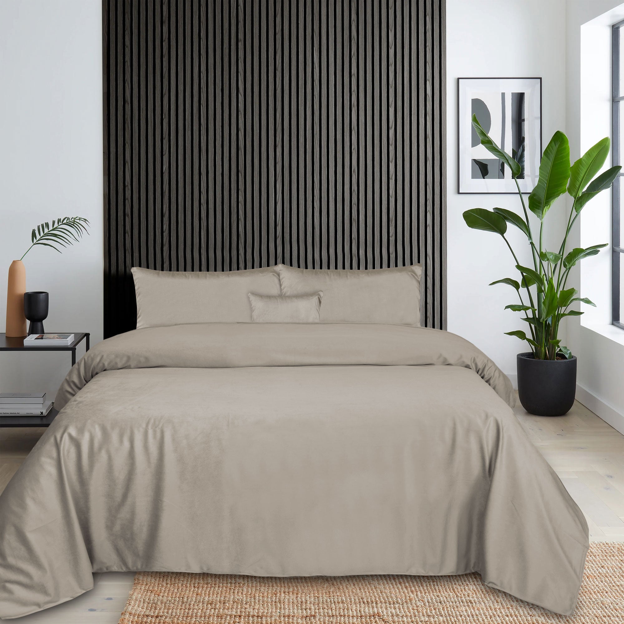 Luxury Taupe Grey Velvet Complete Bedding Set