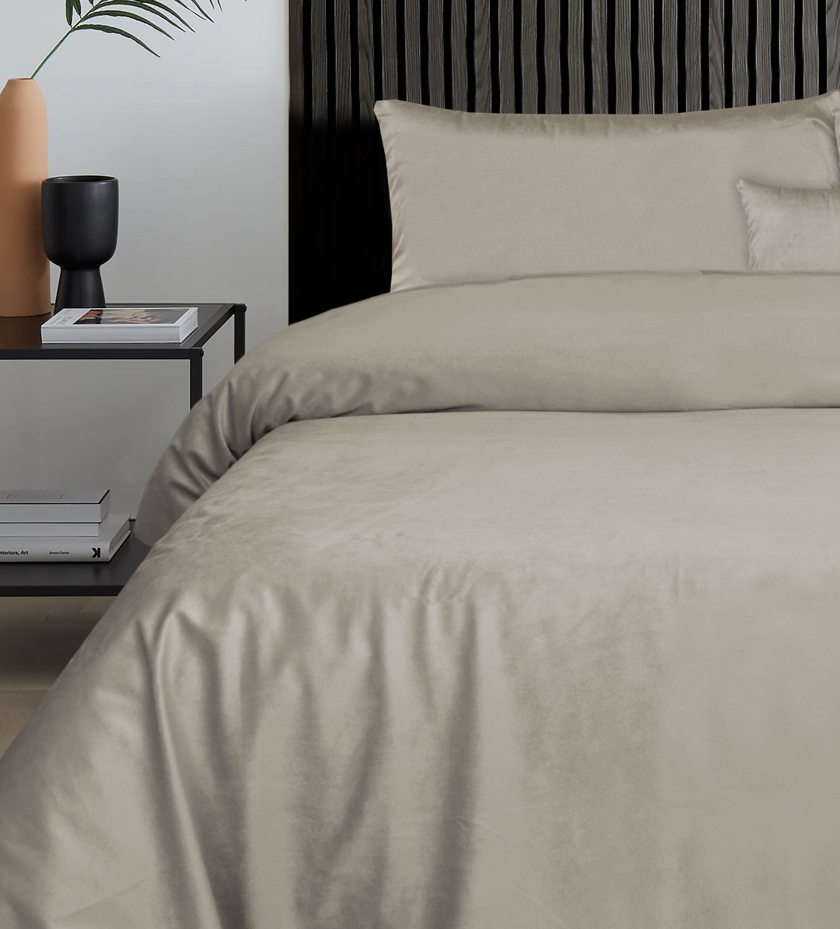 Luxury Taupe Grey Velvet Complete Bedding Set