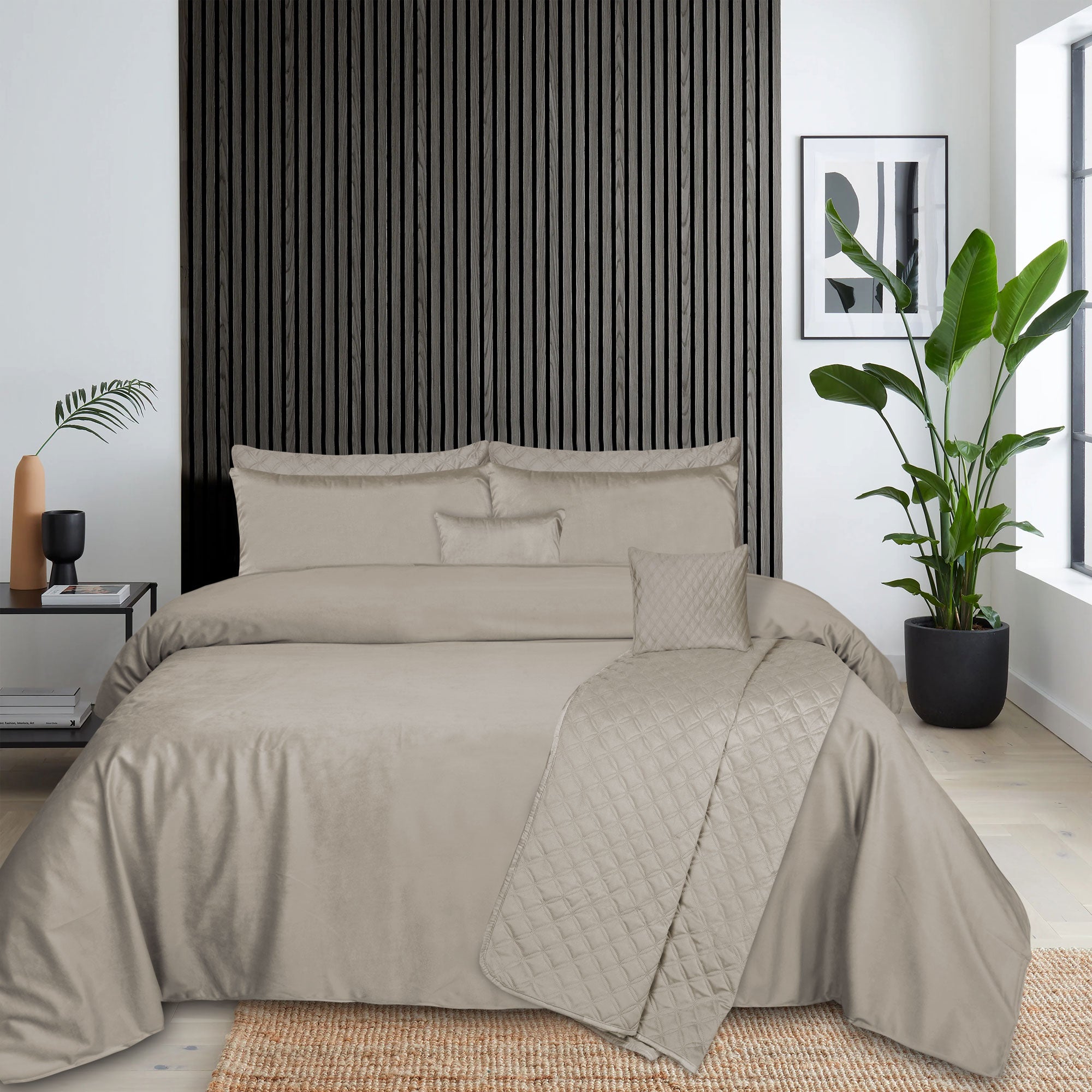 Luxury Taupe Grey Velvet Complete Bedding Set