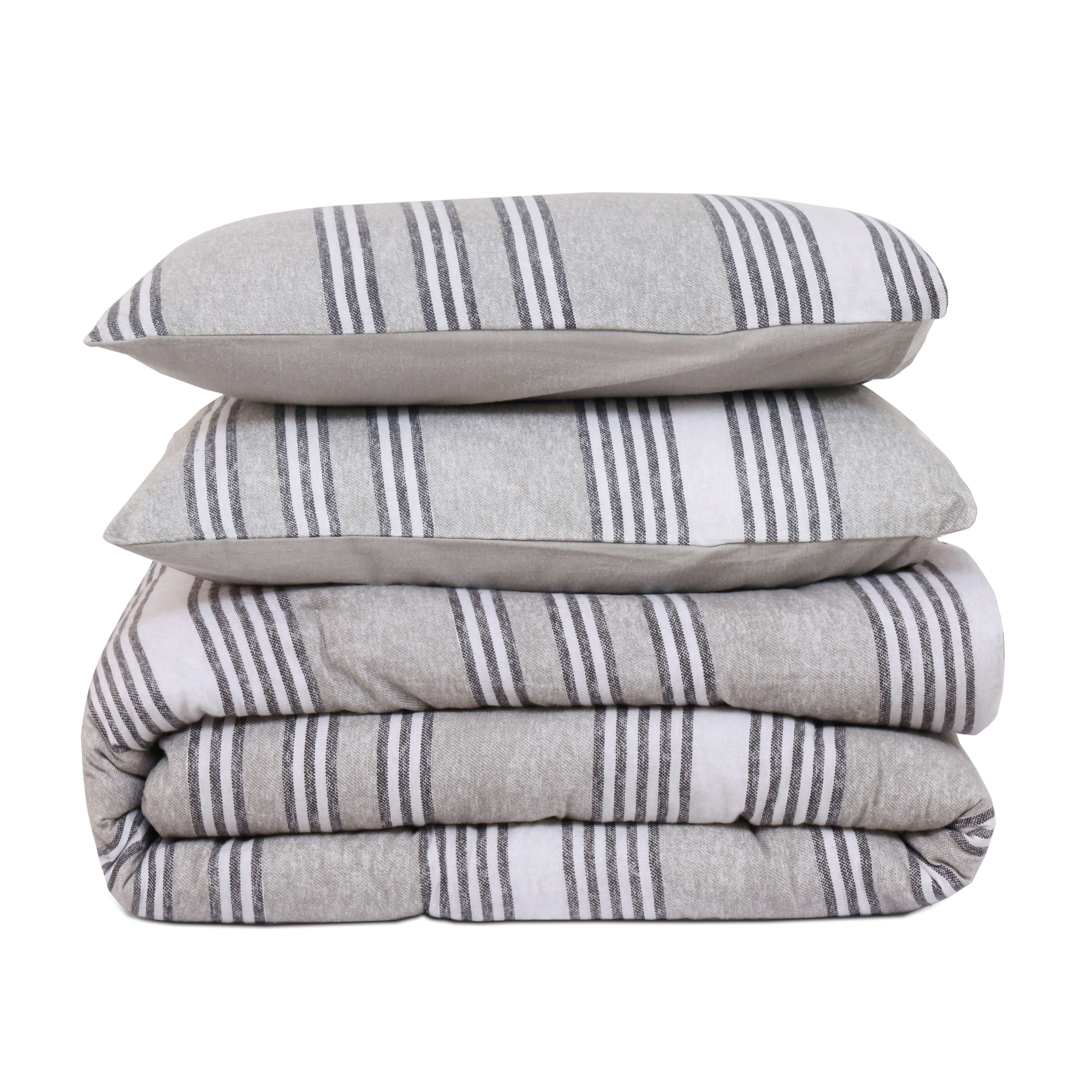 Kial Stripe 100% Cotton Flannel Comforter Set